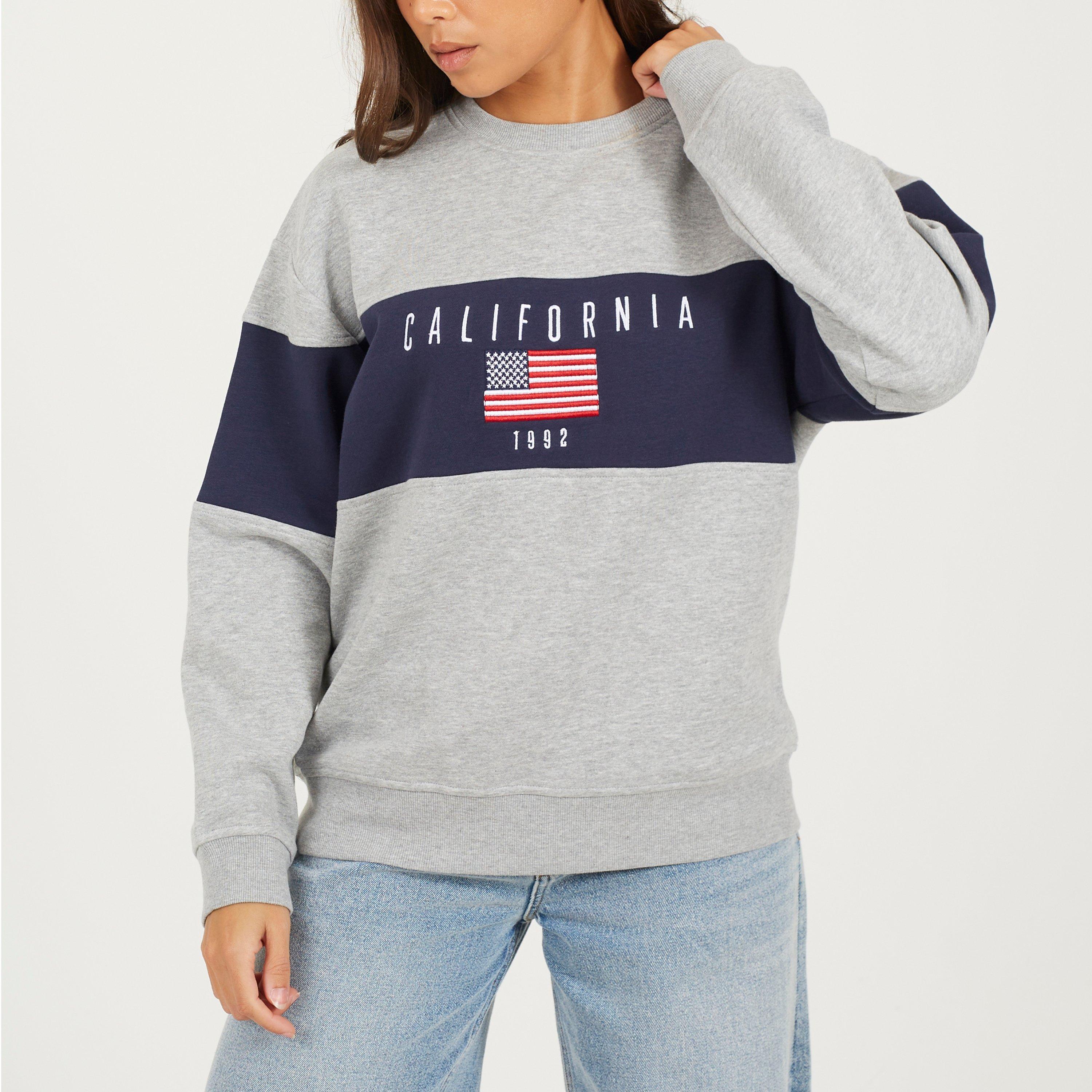 Brave Soul Women's Crew Neck Sweatshirt With California Embroidery - Grey Marl/Navy - 10 (S)
