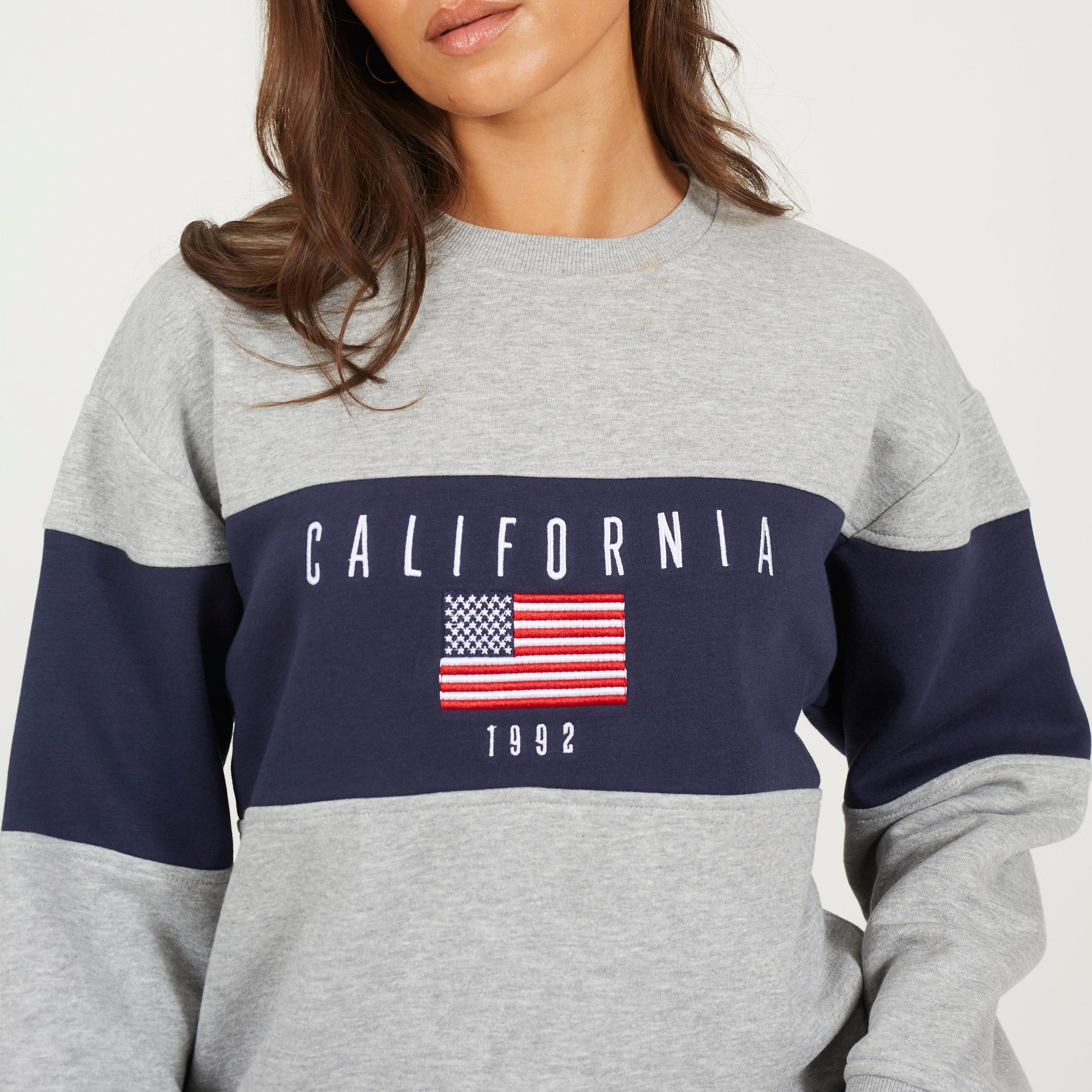 Siva mrlja/mornarsko plava - Brave Soul - Brave Soul Ladies Crew Neck Sweatshirt with California Embroidery - 3