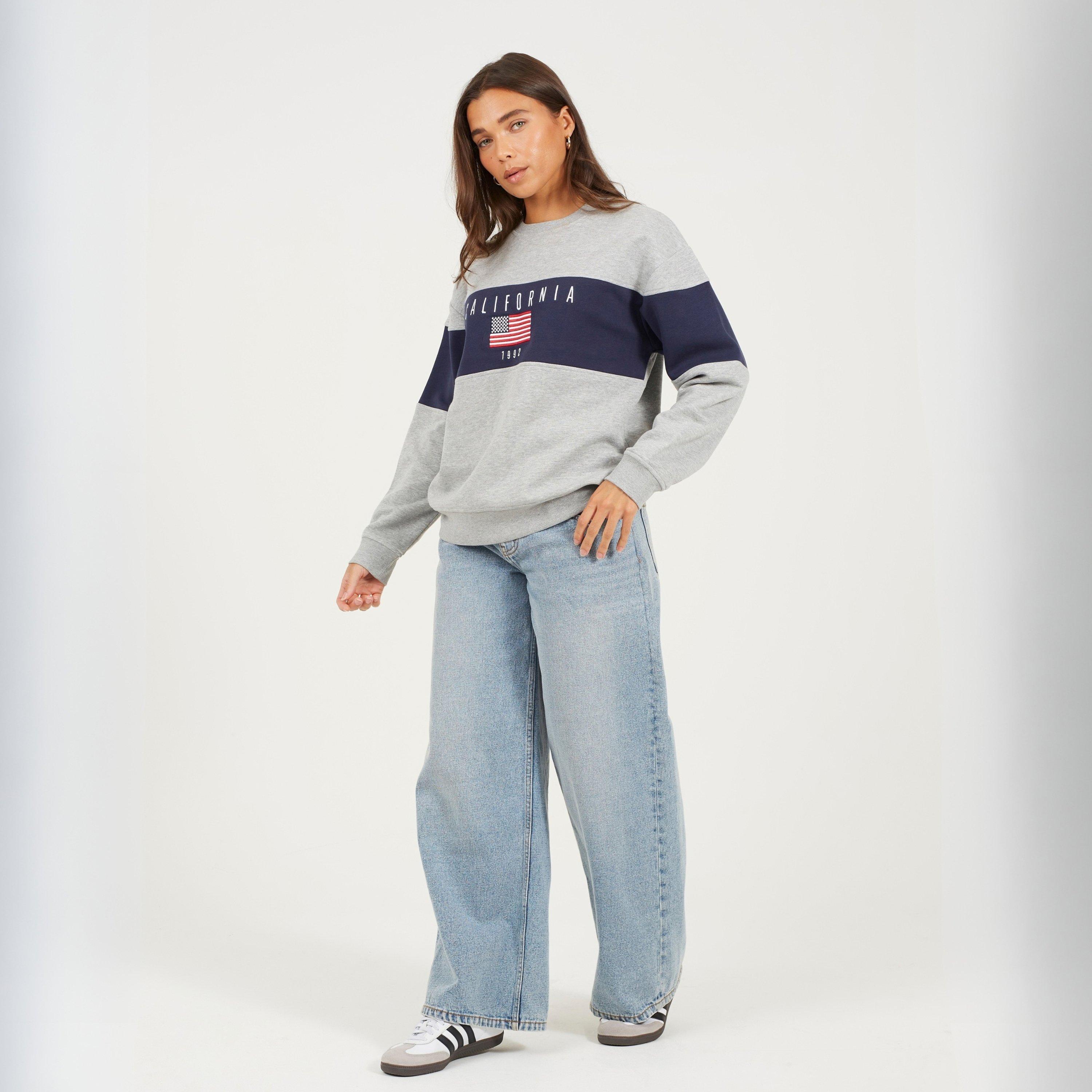 Siva mrlja/mornarsko plava - Brave Soul - Brave Soul Ladies Crew Neck Sweatshirt with California Embroidery - 4