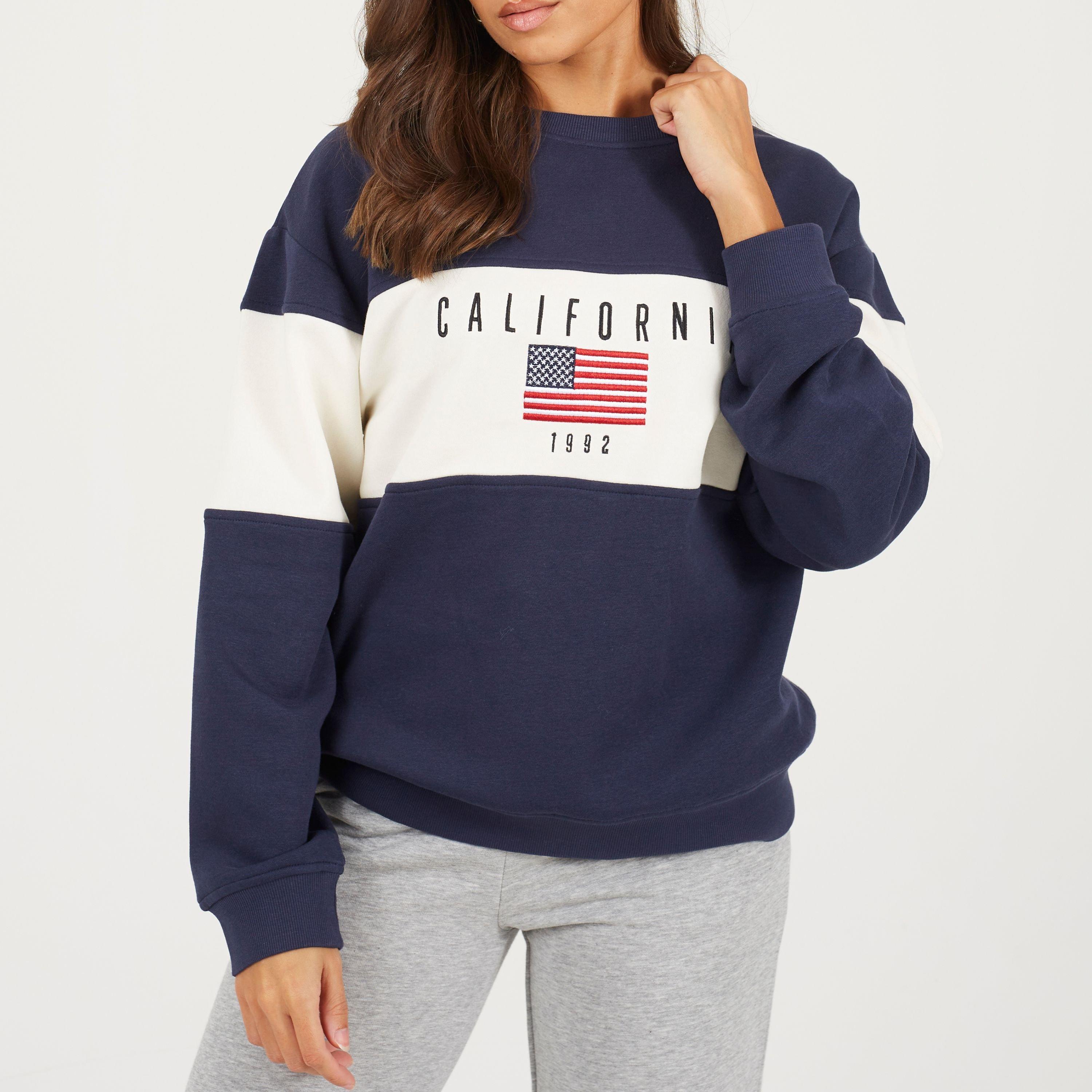 Navy/Cream - Brave Soul - BS Womens Crew Neck Sweatshirt with California Embroidery. - 1