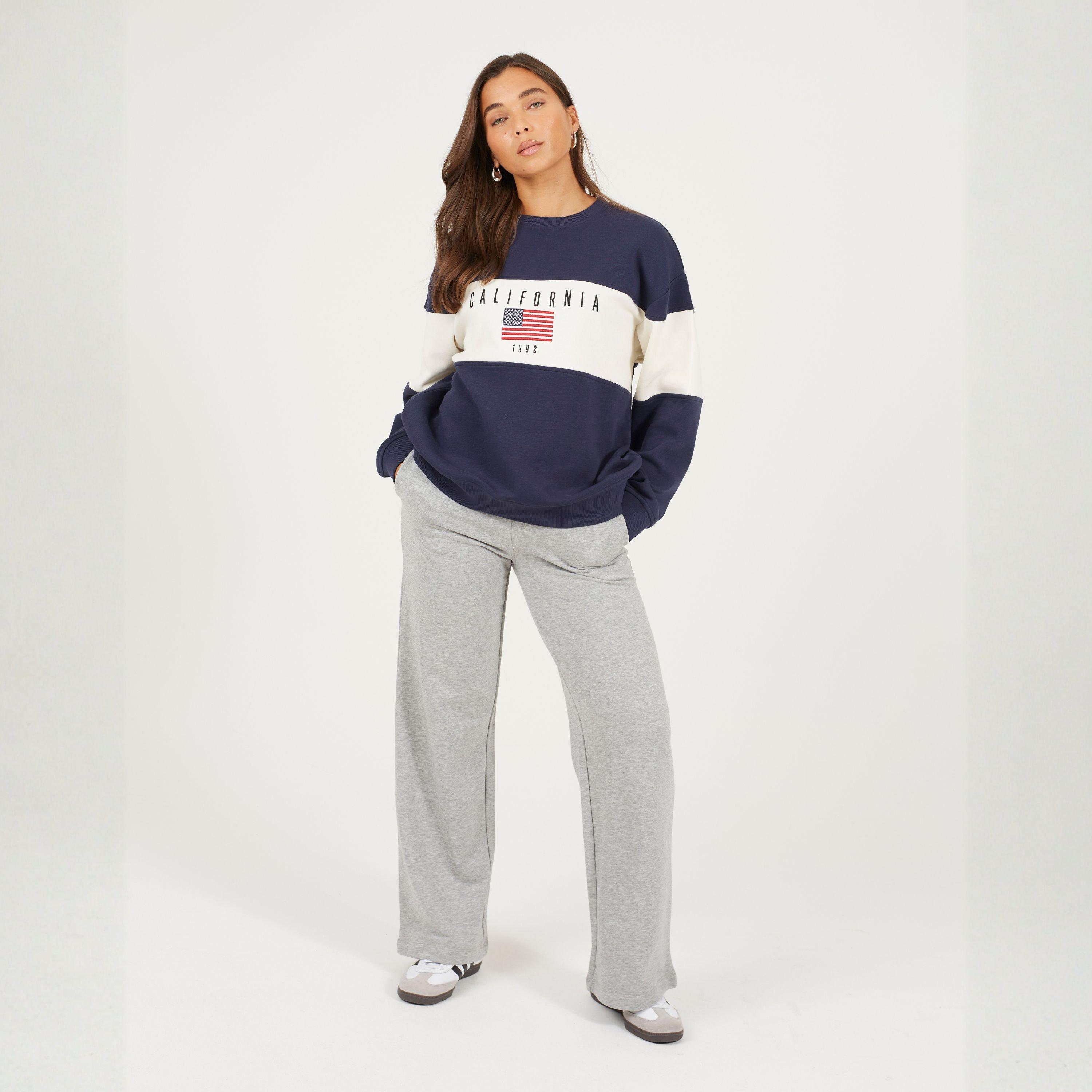 Navy/Cream - Brave Soul - BS Womens Crew Neck Sweatshirt with California Embroidery. - 4