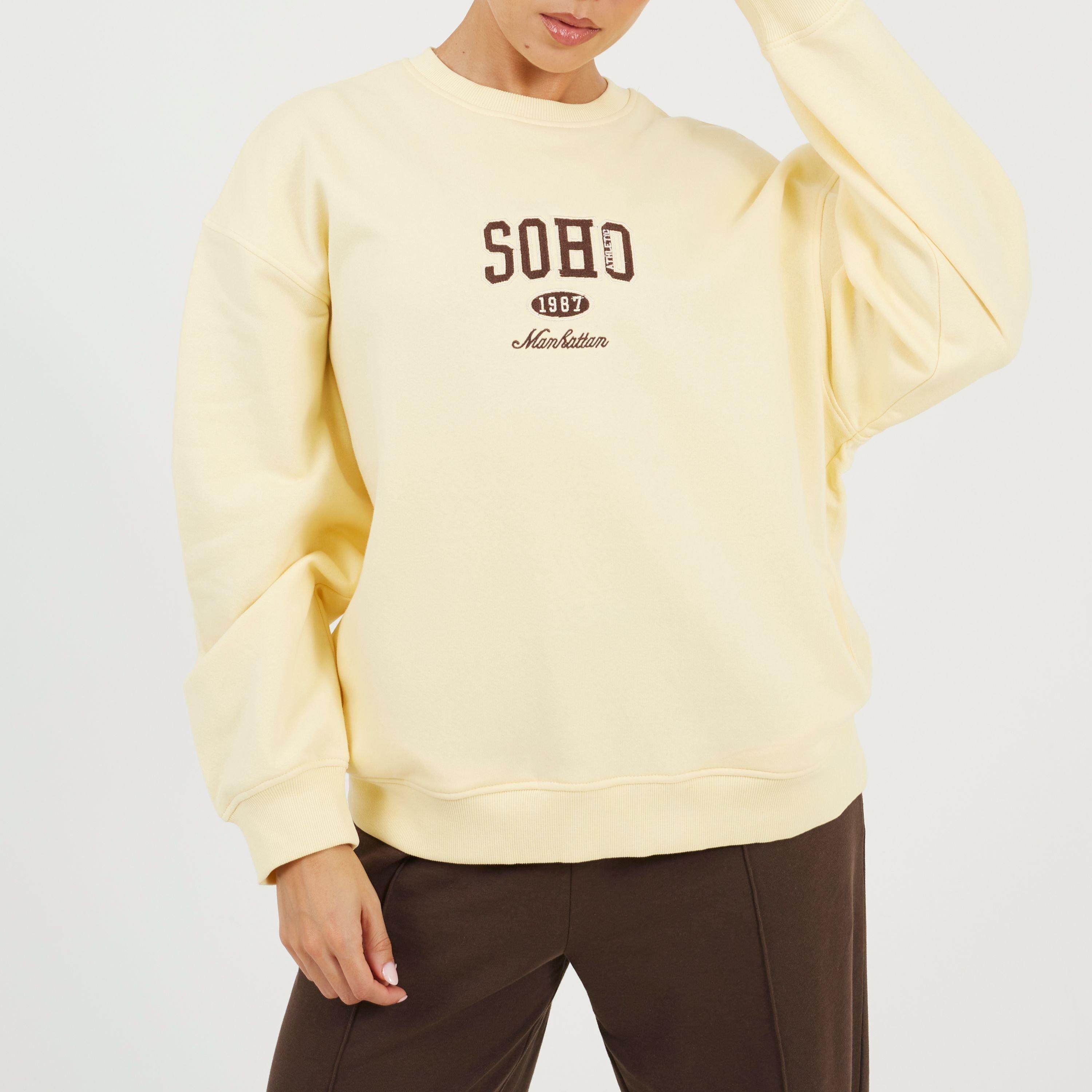 Yellow - Brave Soul - BS Womens Crew Neck Sweatshirt with Soho Chest print - 1
