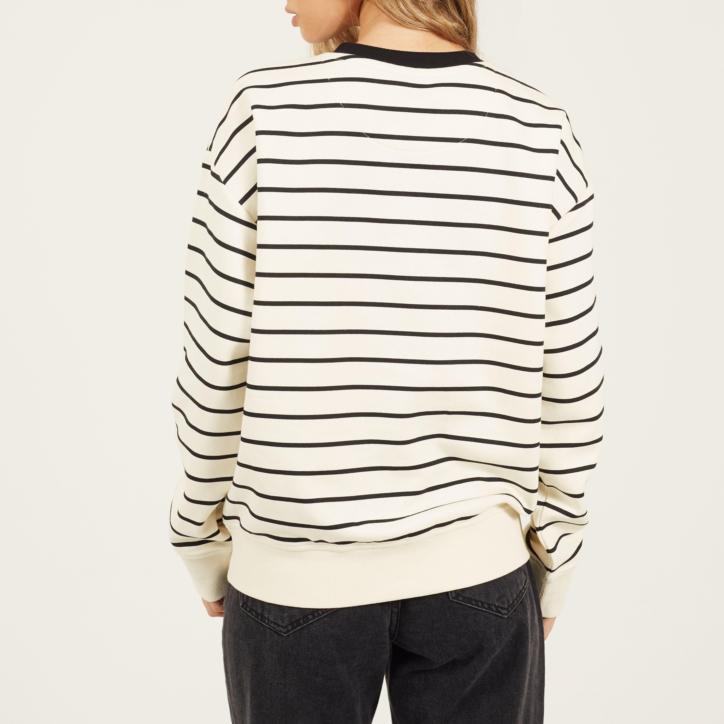 Cream/Black - Brave Soul - BS Womens Crew Neck Striped Sweatshirt with Contrast Neck - 2