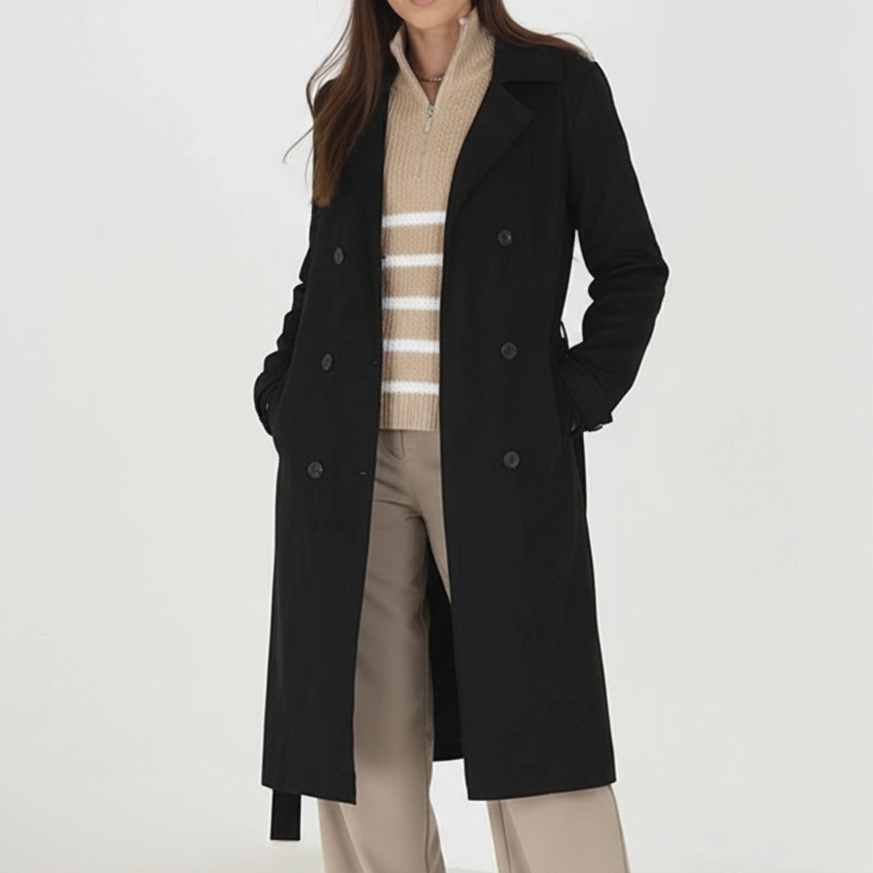 Black - Brave Soul - BS Womens Faux Suede Trench Coat with Belt - 1