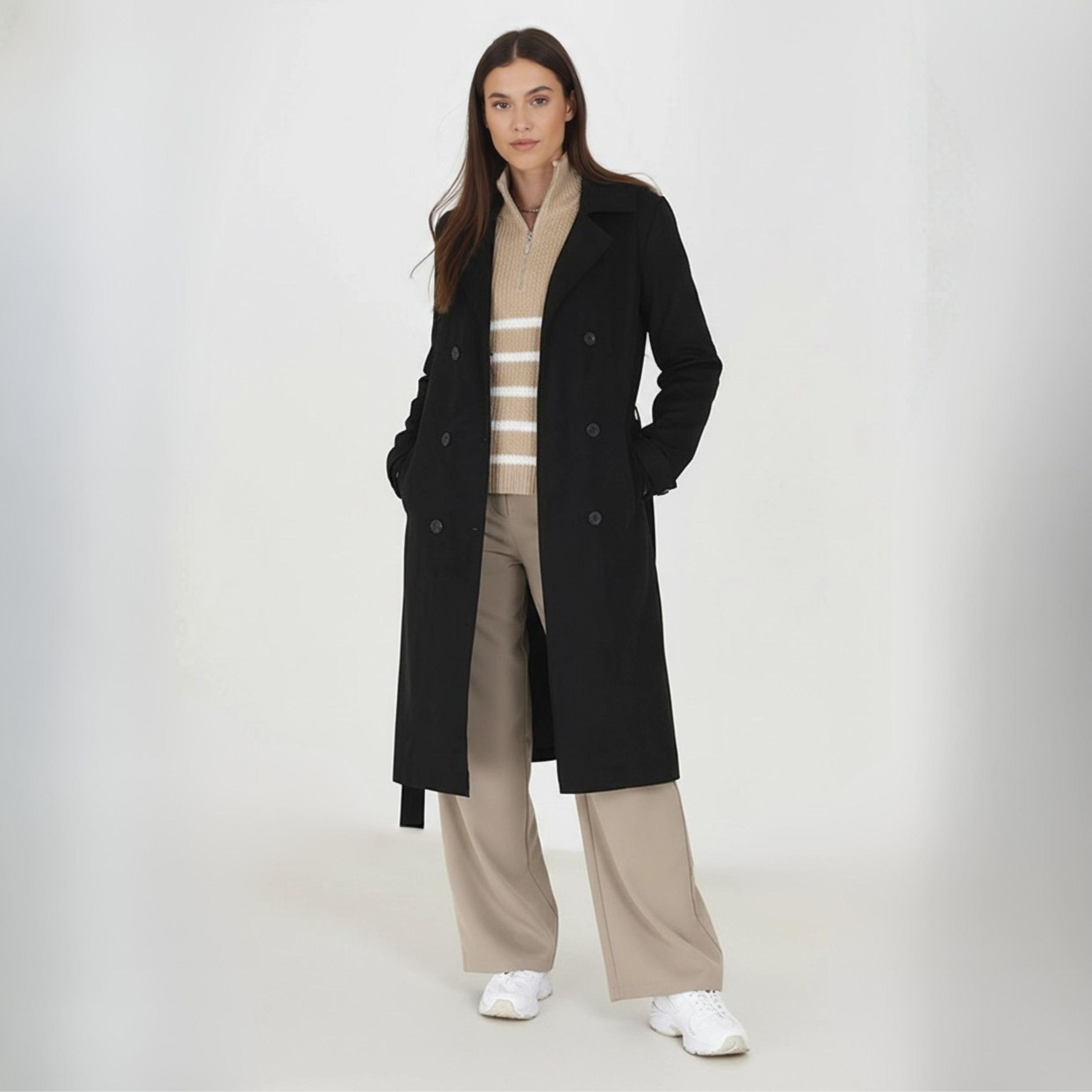 Black - Brave Soul - BS Womens Faux Suede Trench Coat with Belt - 3