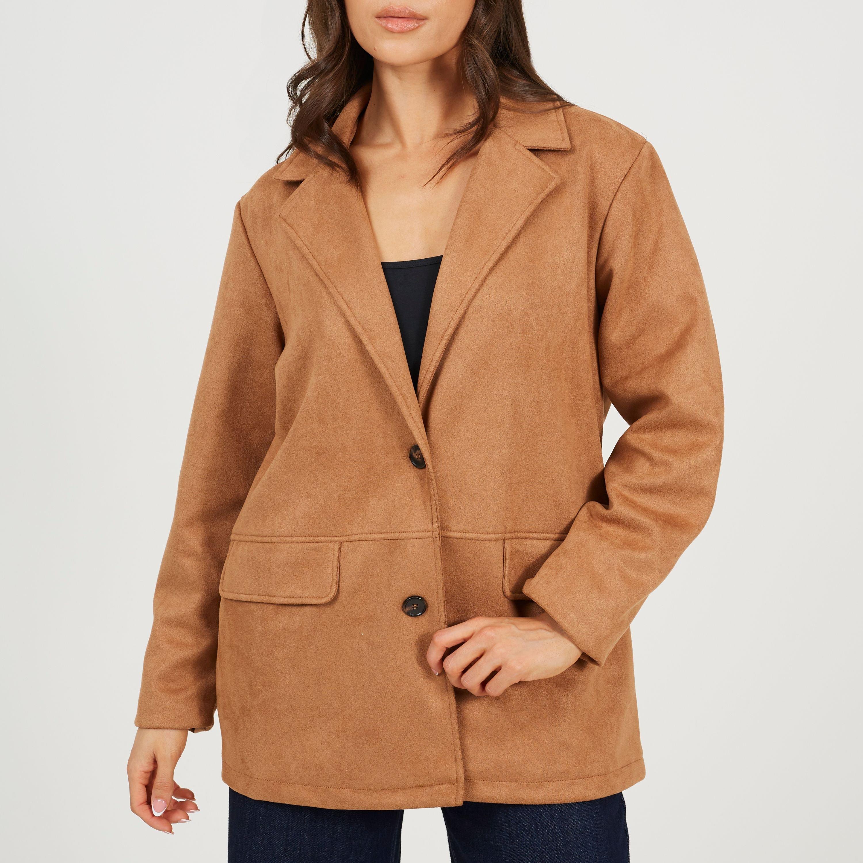 Tan - Brave Soul - BS Womens Faux Suede Tan Blazer - 1