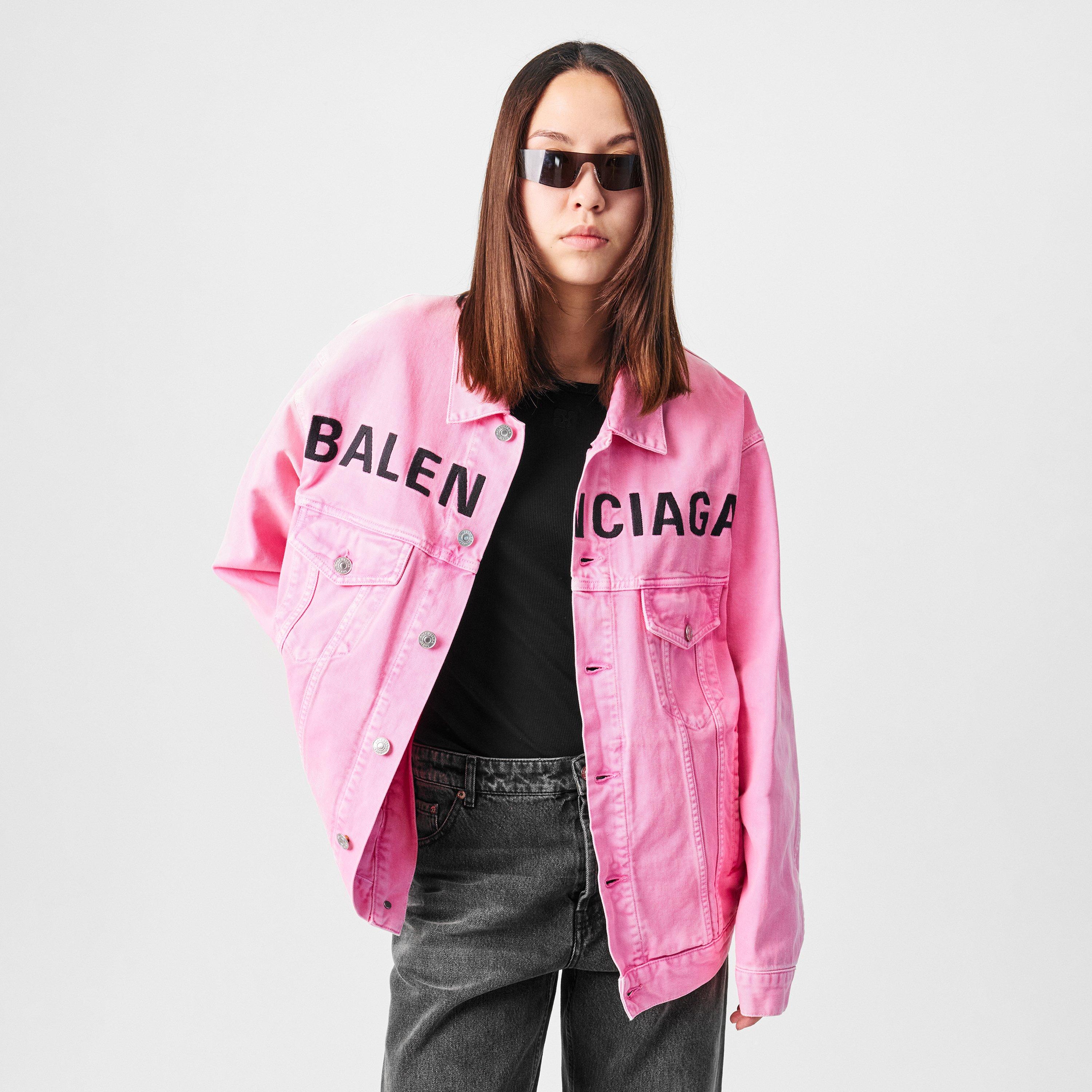 Vintage Pink - Balenciaga - Women's Printed Logo Cotton Long Sleeve Denim Jacket - 3