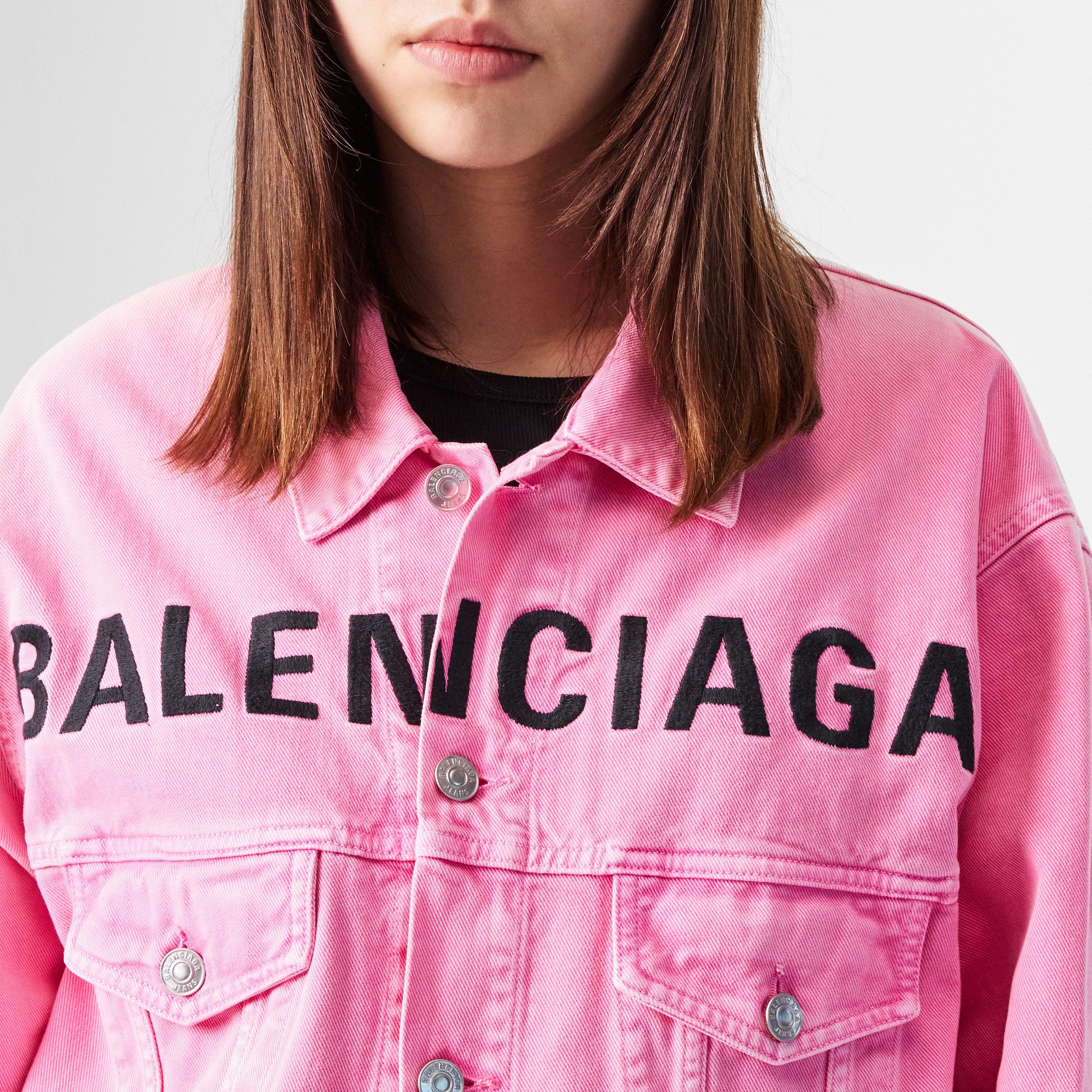Vintage Pink - Balenciaga - Women's Printed Logo Cotton Long Sleeve Denim Jacket - 5