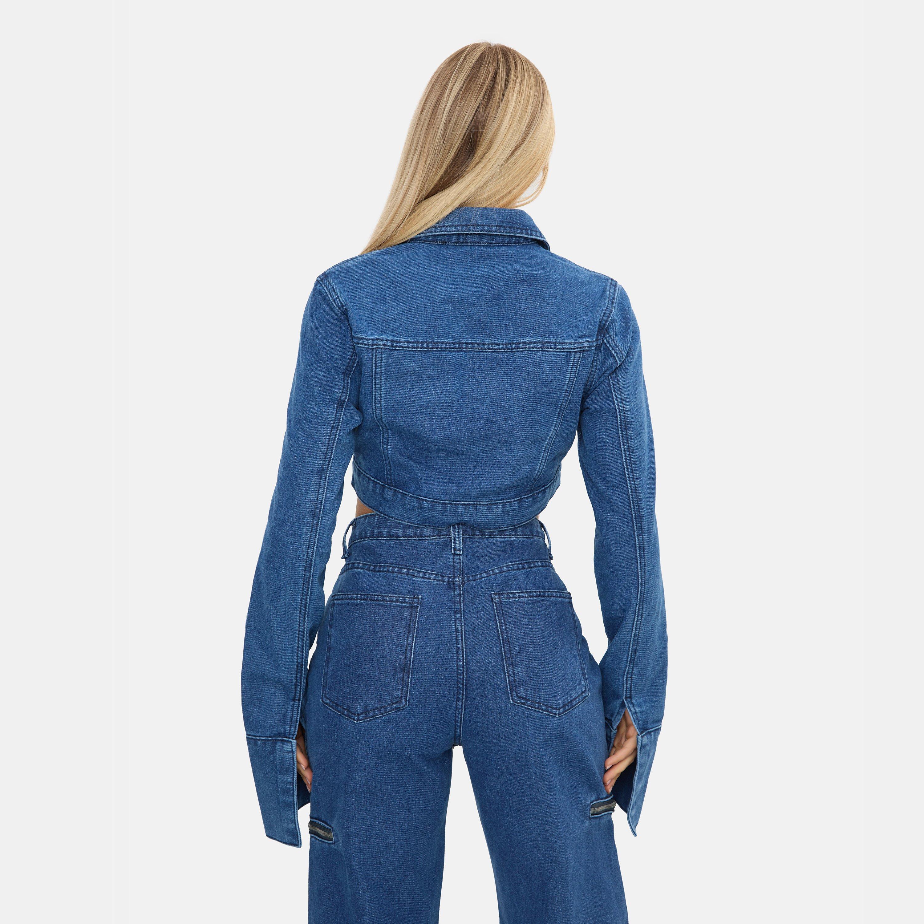 Blu Medio - I Saw It First - Women's Cropped Long Sleeve Denim Jacket - 3