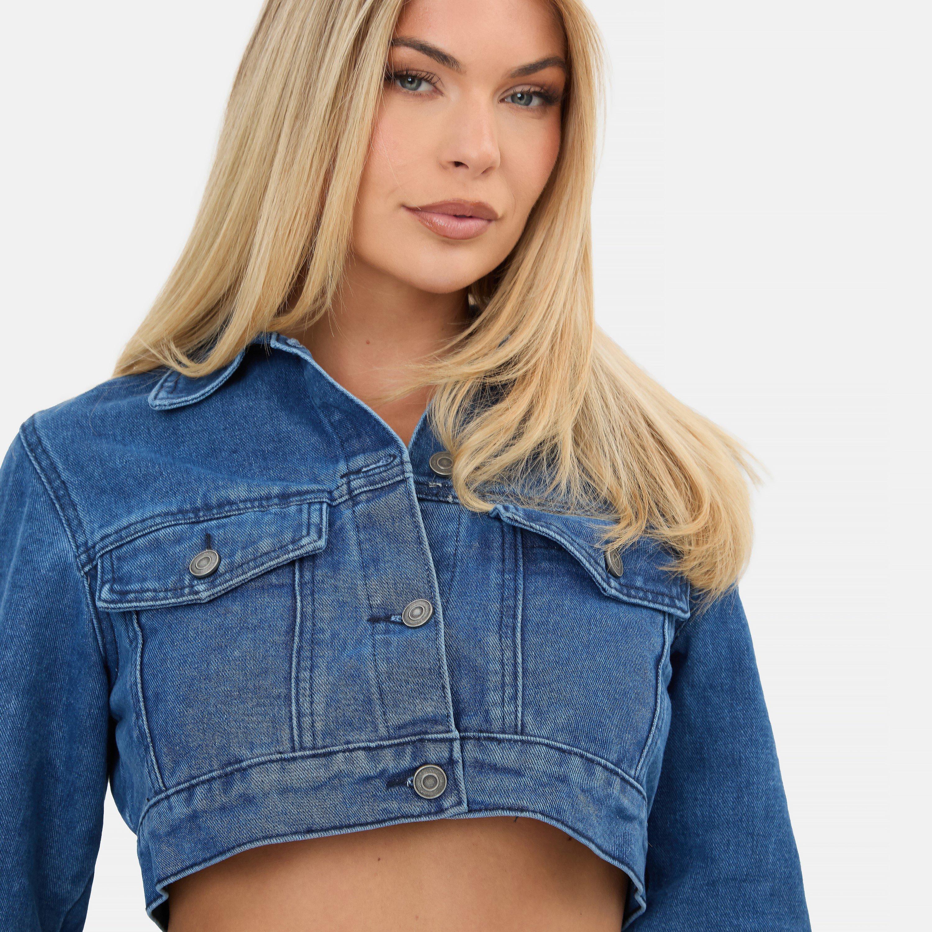 Blu Medio - I Saw It First - Women's Cropped Long Sleeve Denim Jacket - 4