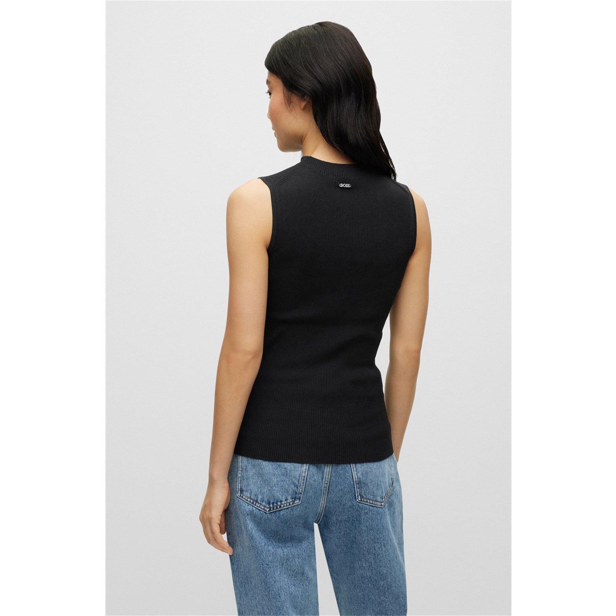 Black - Boss - Women's Feskies Knitted Slim Fit Mock Neckline Top - 3