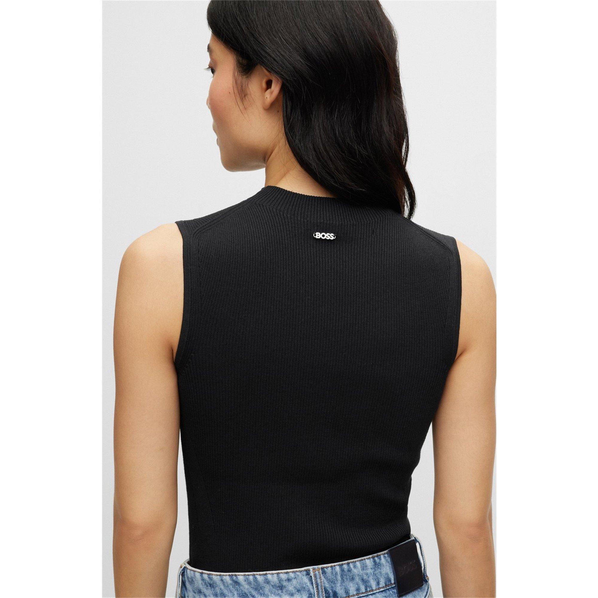 Black - Boss - Women's Feskies Knitted Slim Fit Mock Neckline Top - 4