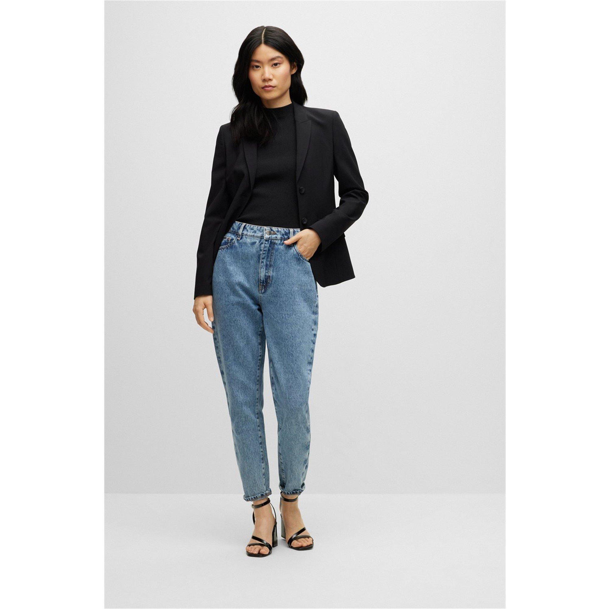 Black - Boss - Women's Feskies Knitted Slim Fit Mock Neckline Top - 5