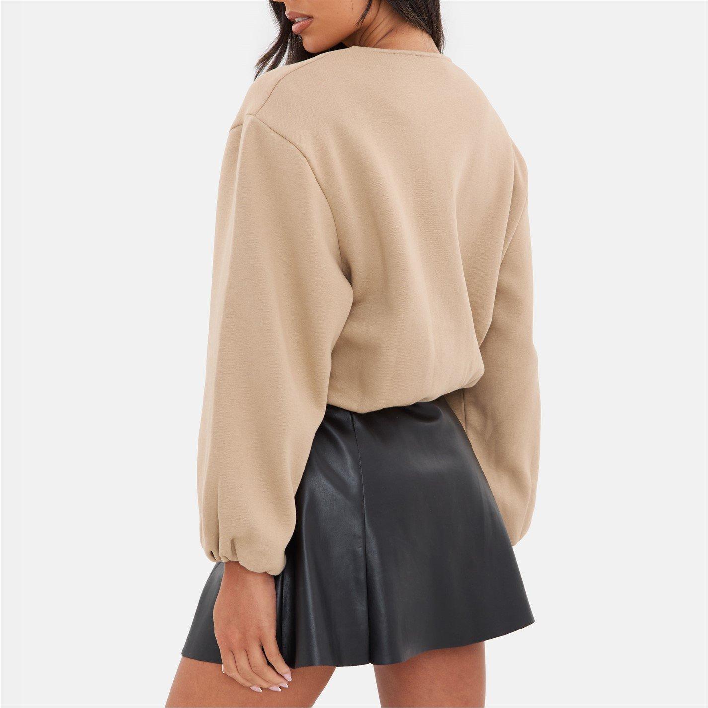 Taupe - I Saw It First - Women's Bubble Hem Long Sleeve Bomber Jacket - 6