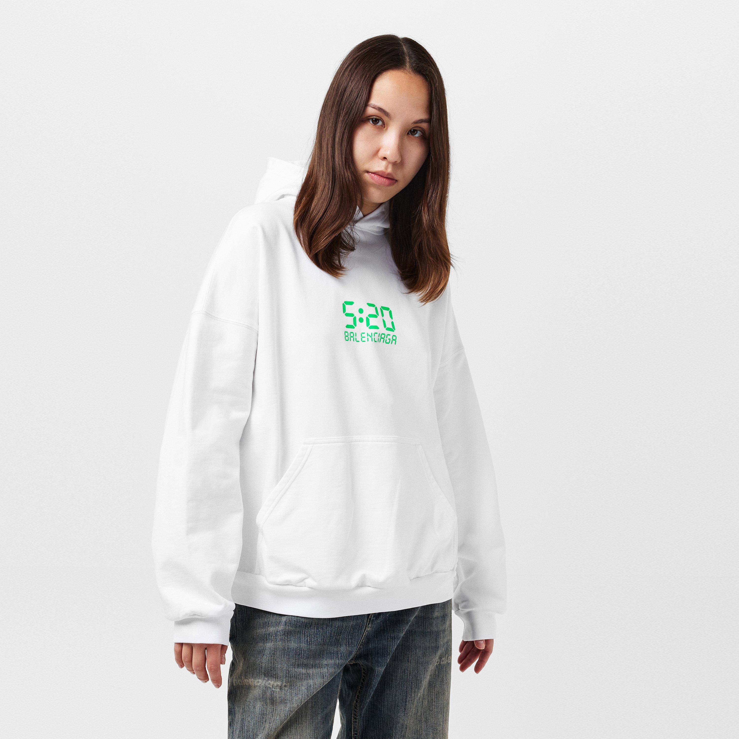White/Green - Balenciaga - Women's Relaxed Fit Pull Over Hoodie - 3