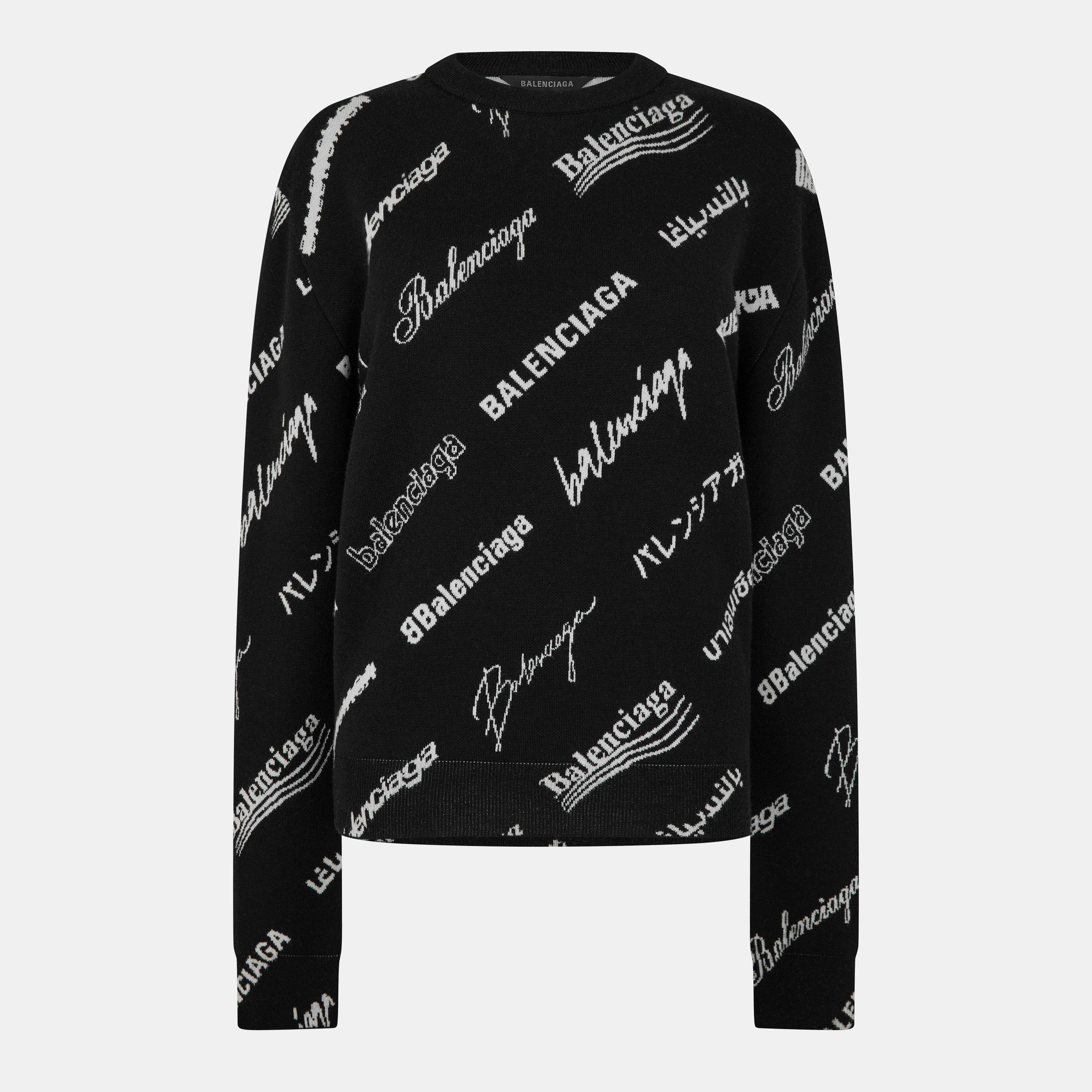 Black/White - Balenciaga - Logomania Crew Sweater - 1