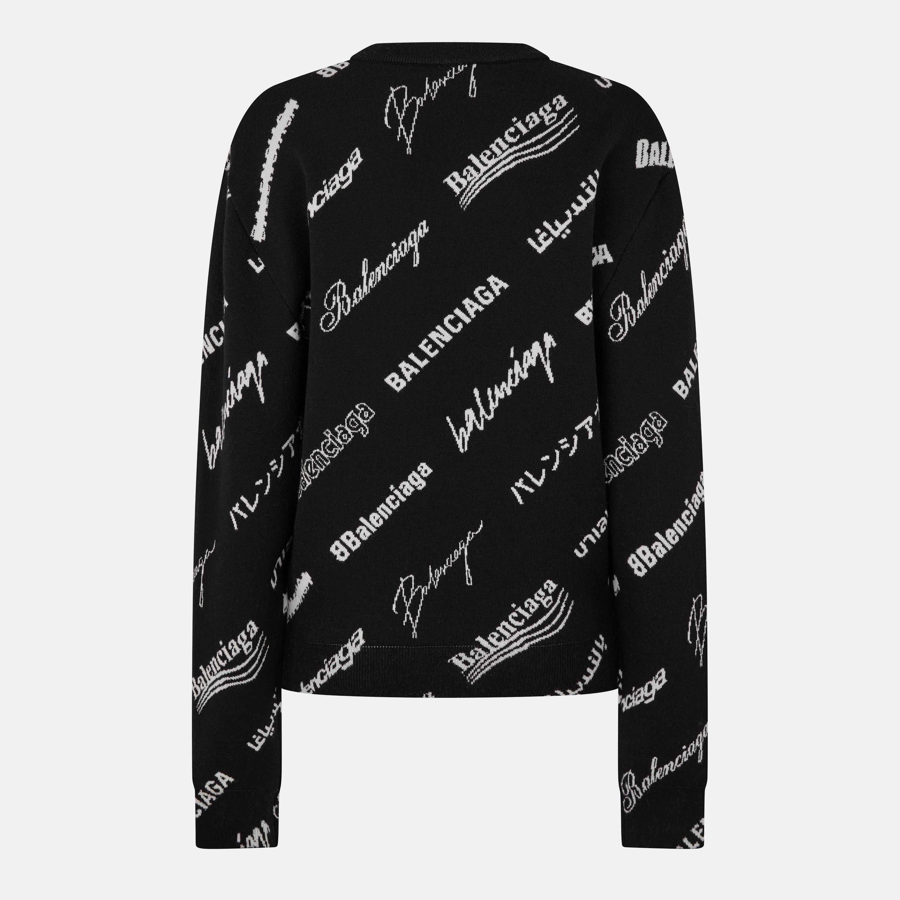 Black/White - Balenciaga - Logomania Crew Sweater - 2