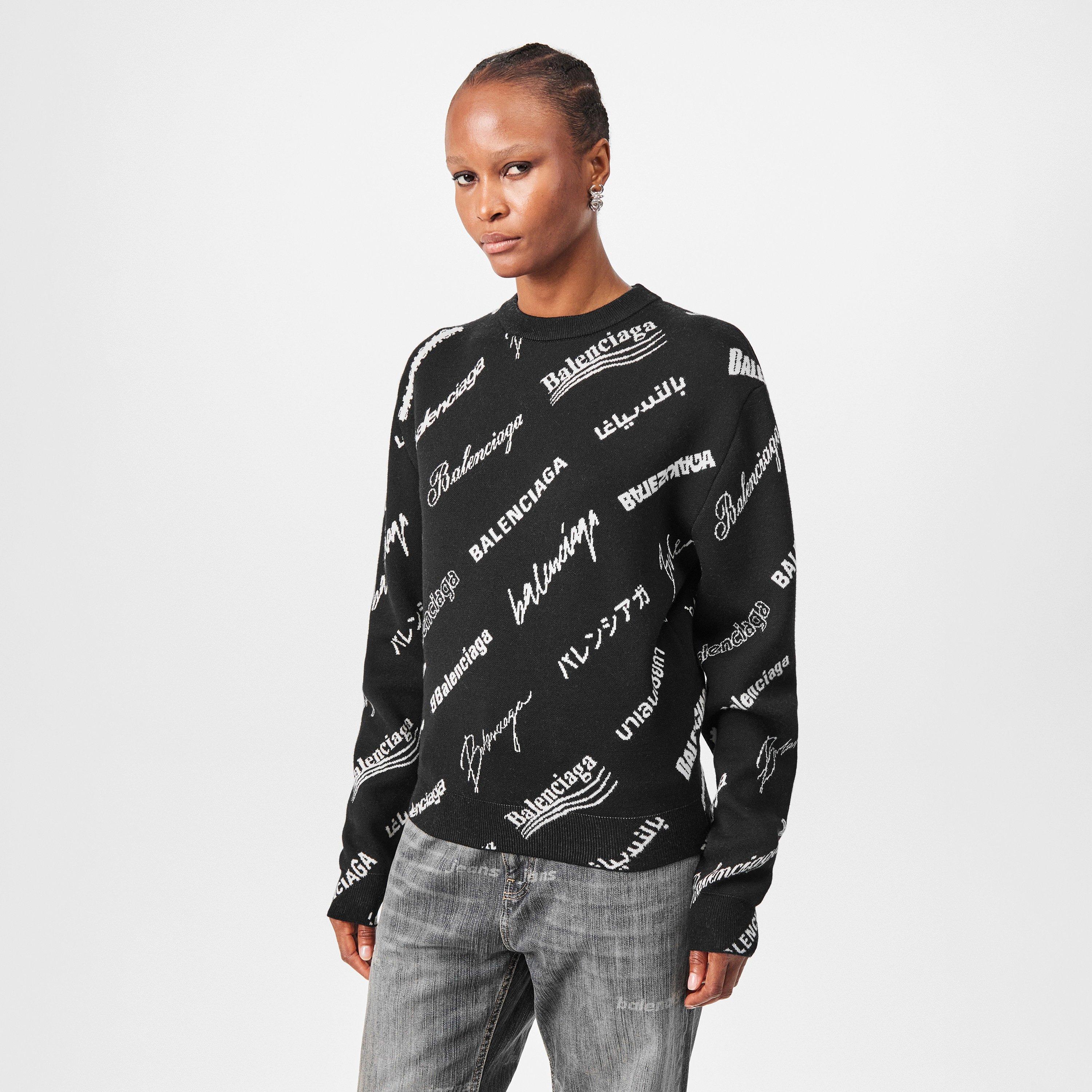 Black/White - Balenciaga - Logomania Crew Sweater - 3