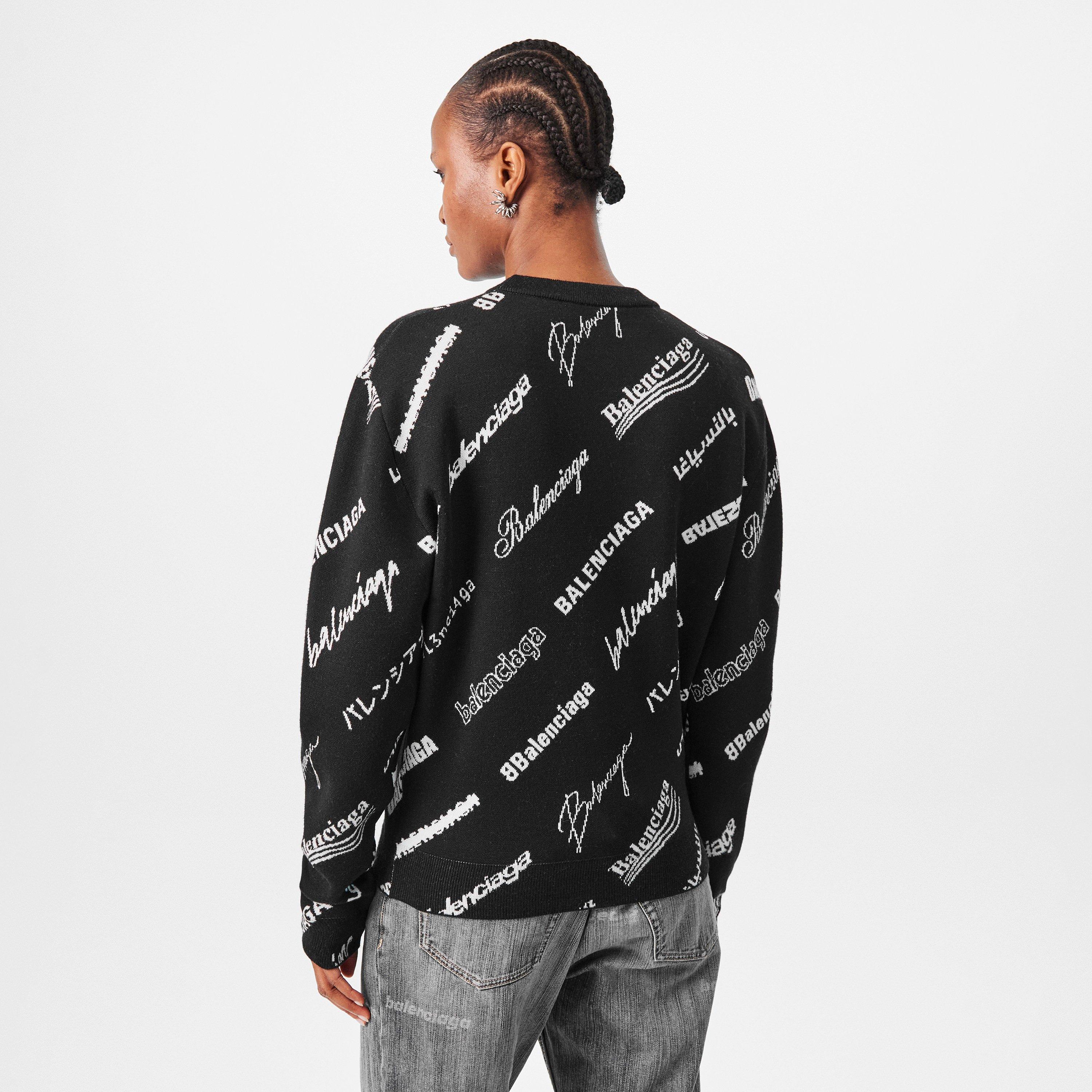 Black/White - Balenciaga - Logomania Crew Sweater - 4