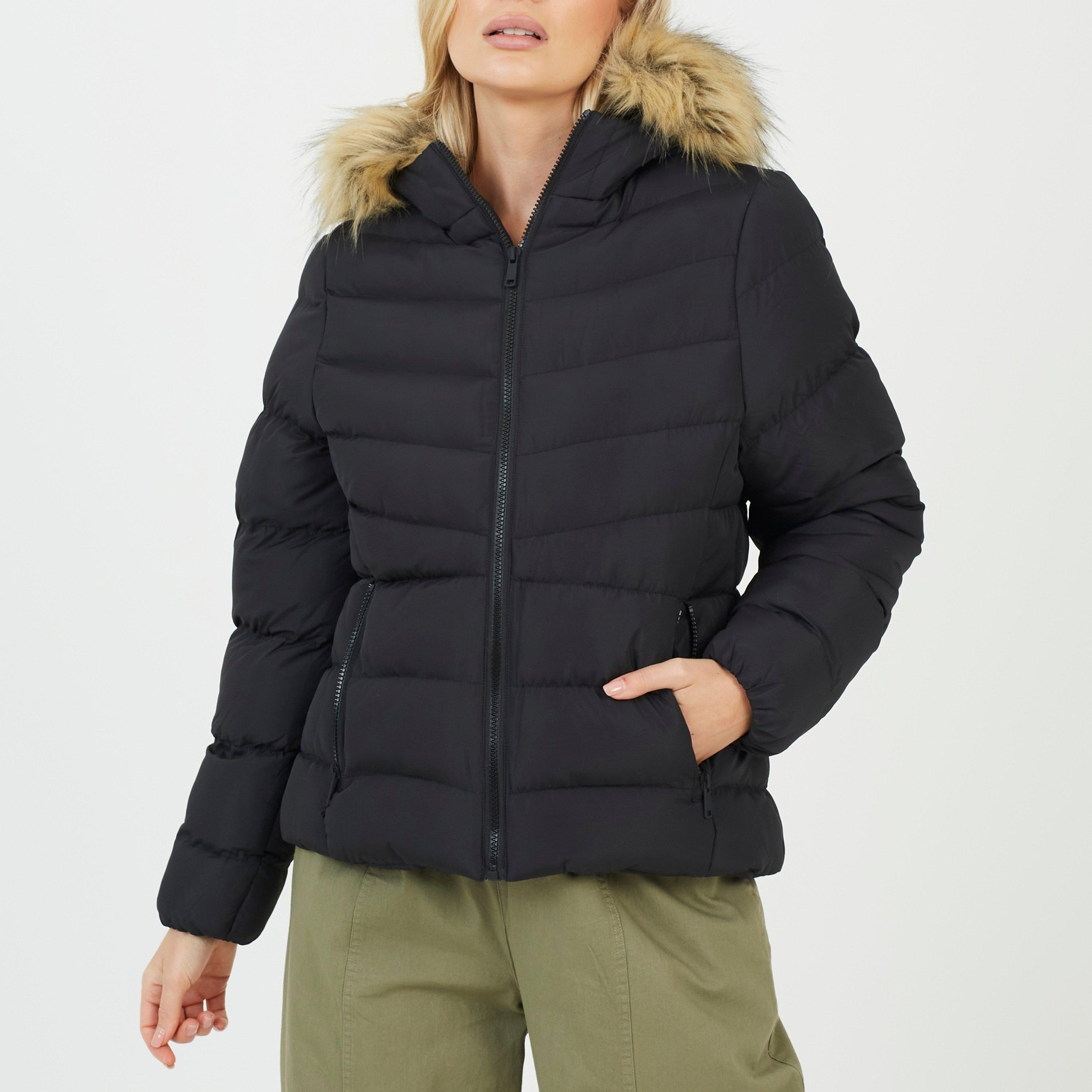 Crna - Brave Soul - Brave Soul Gracey Padded Jacket with Fur Hood - 1