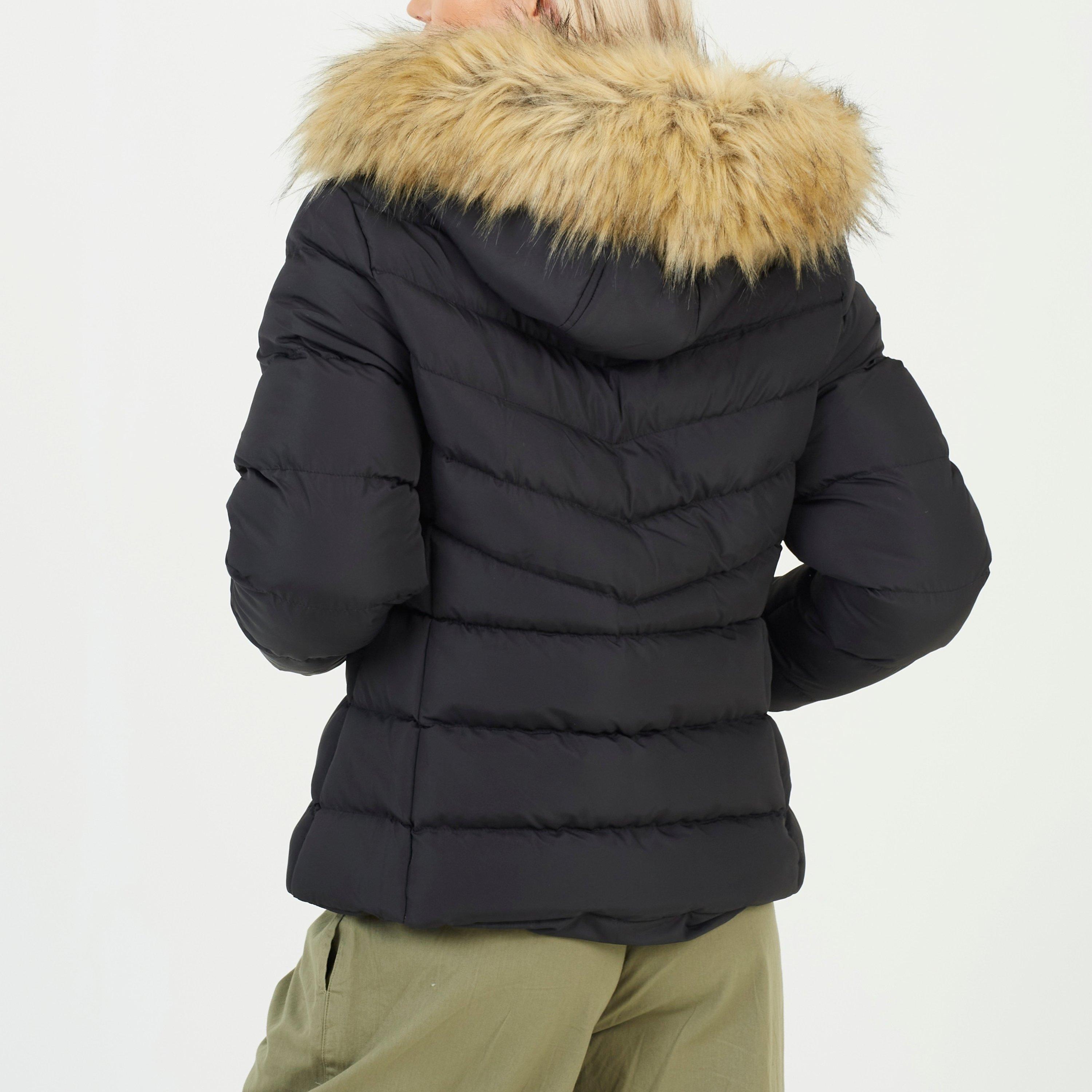 Crna - Brave Soul - Brave Soul Gracey Padded Jacket with Fur Hood - 2