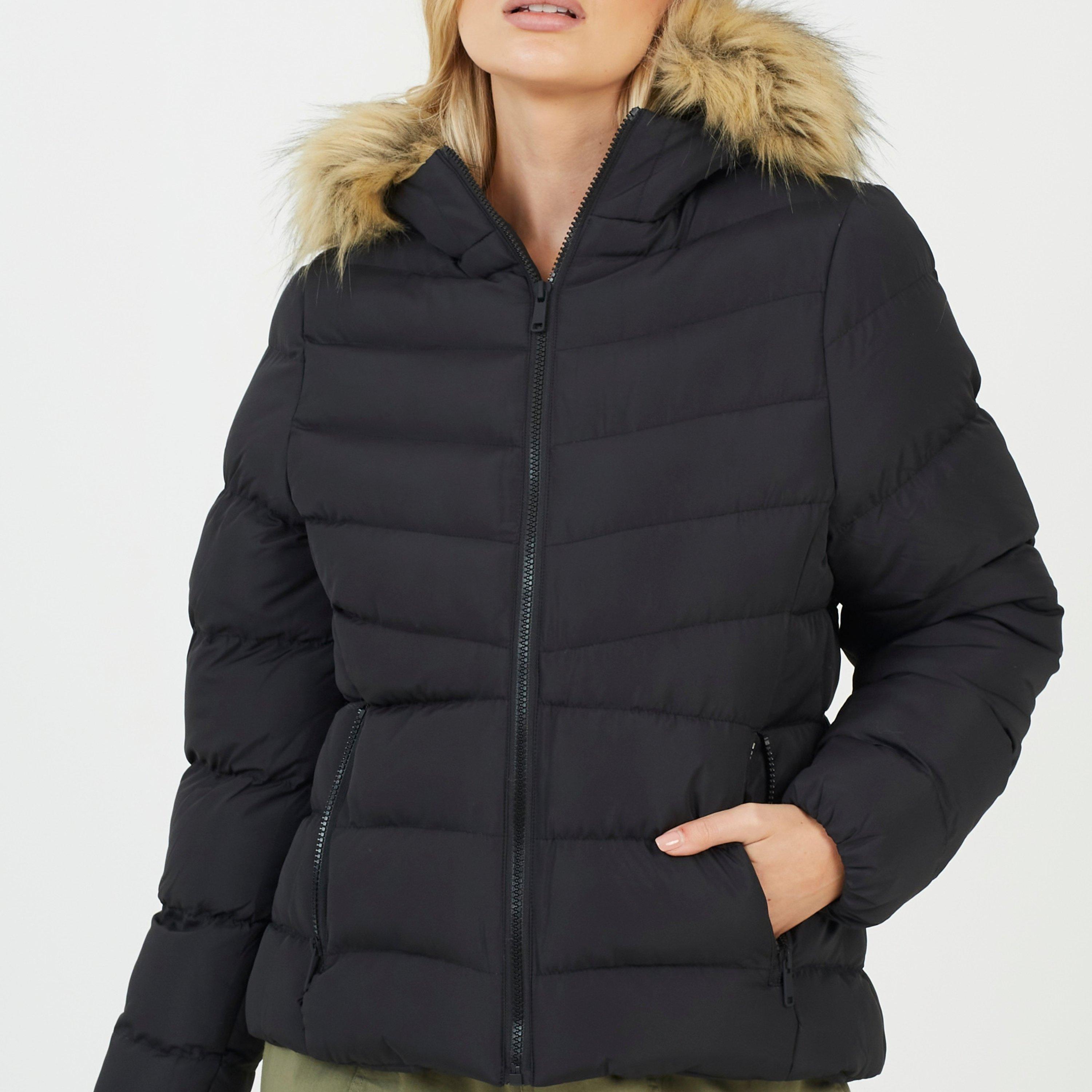 Crna - Brave Soul - Brave Soul Gracey Padded Jacket with Fur Hood - 3