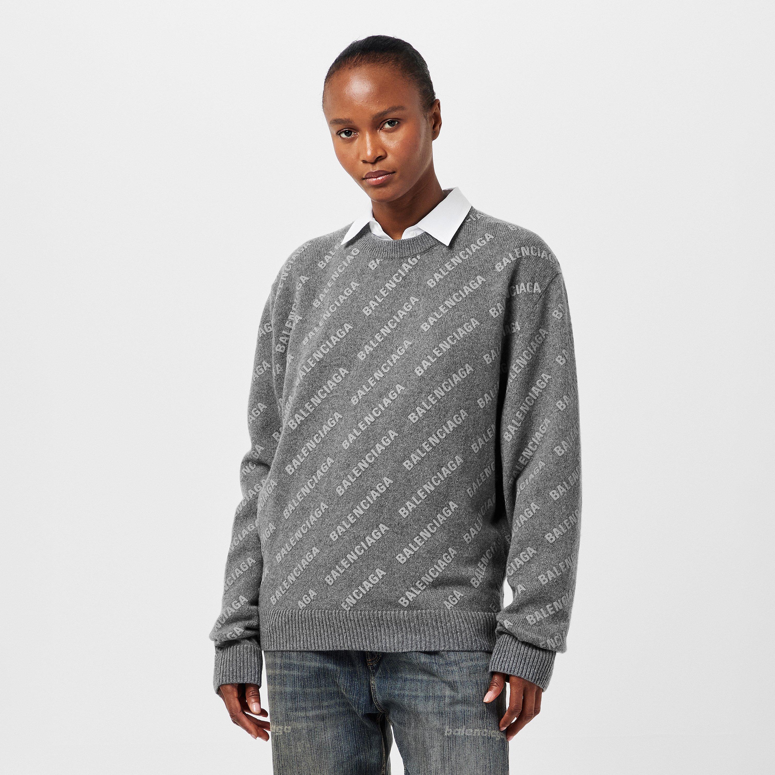 Heather Grey - Balenciaga - Balenciaga Mini All-over Logo Sweater - 3