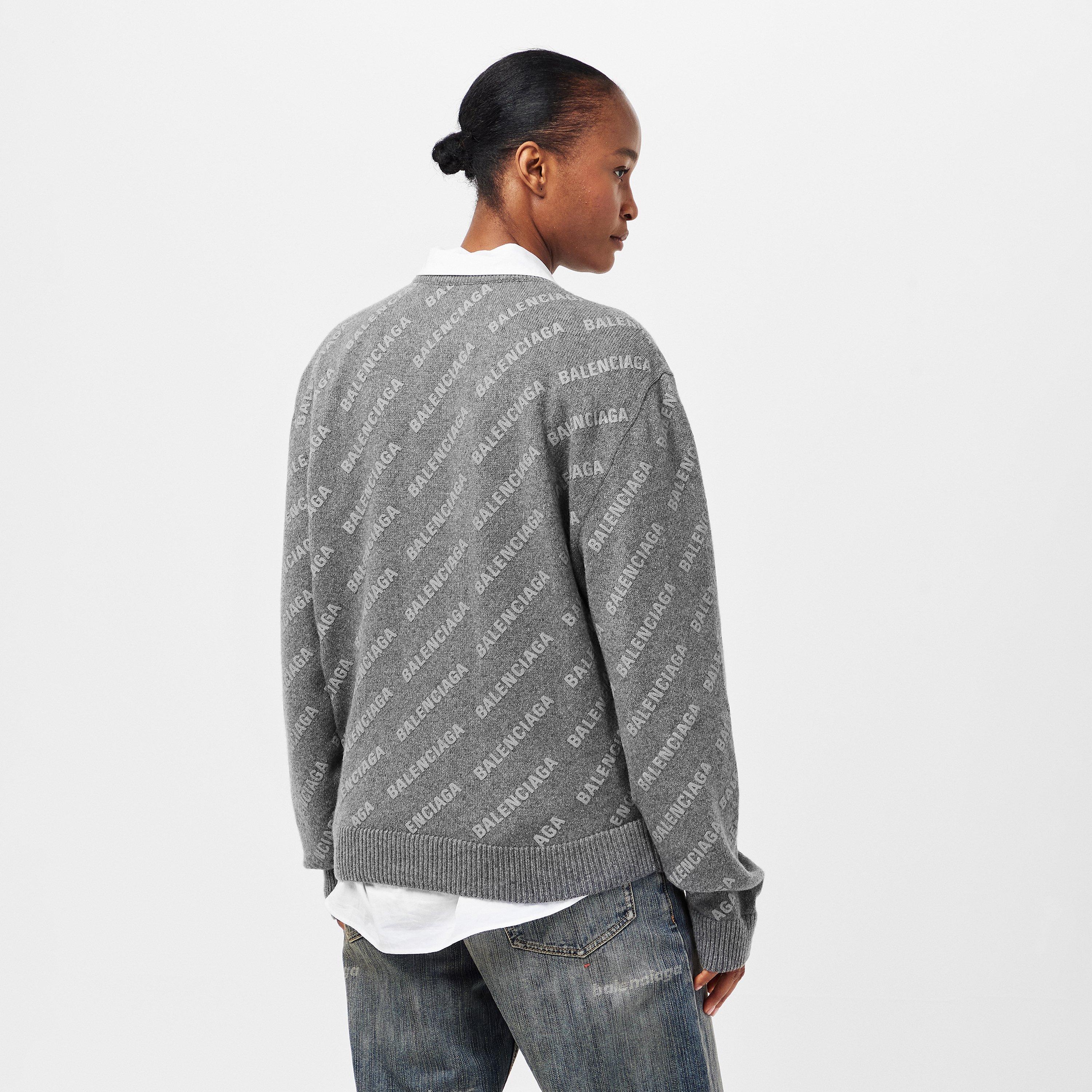 Heather Grey - Balenciaga - Balenciaga Mini All-over Logo Sweater - 4