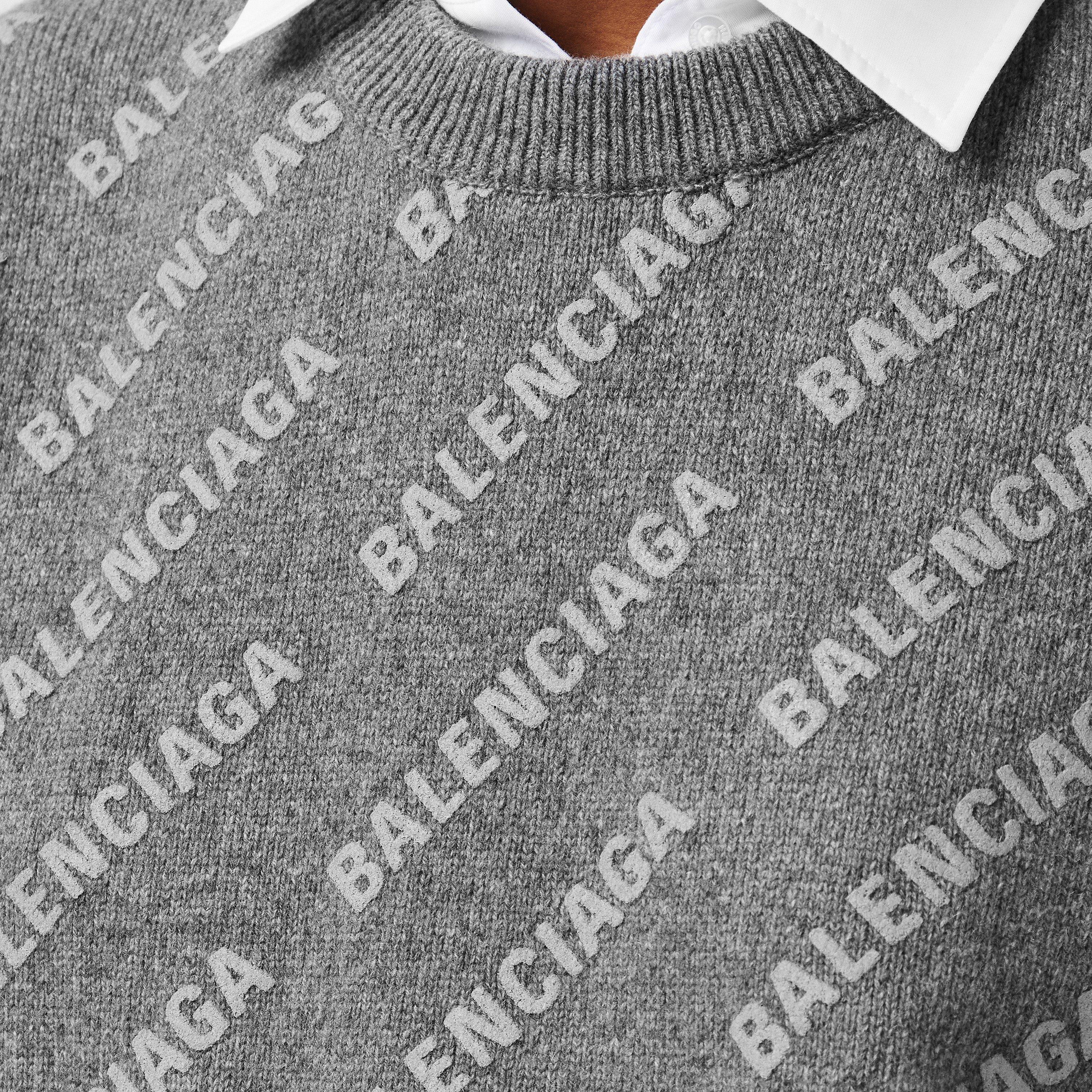 Heather Grey - Balenciaga - Balenciaga Mini All-over Logo Sweater - 5