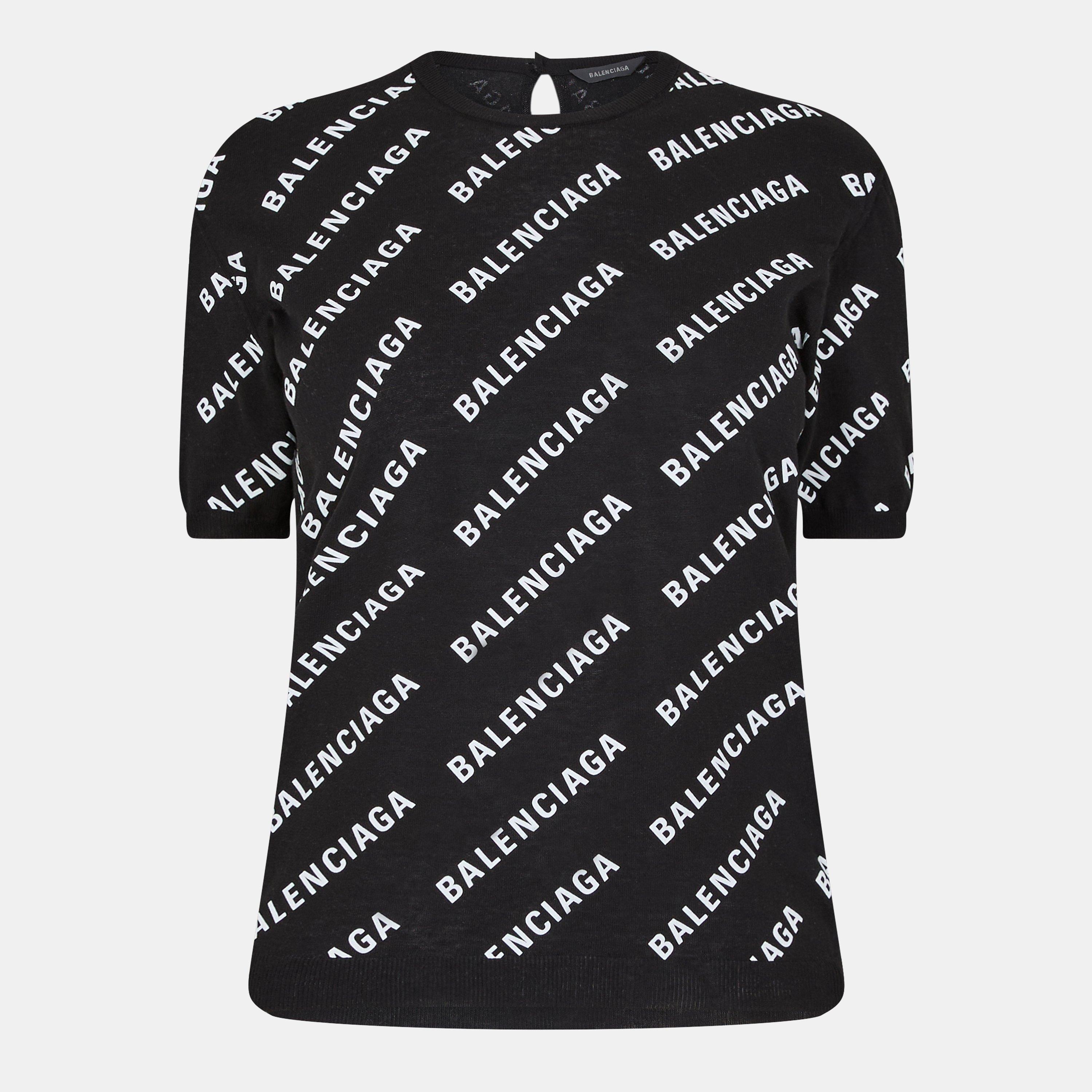 Balenciaga Women's Crew-Neck Jumper - Black/White - 16 (XL)
