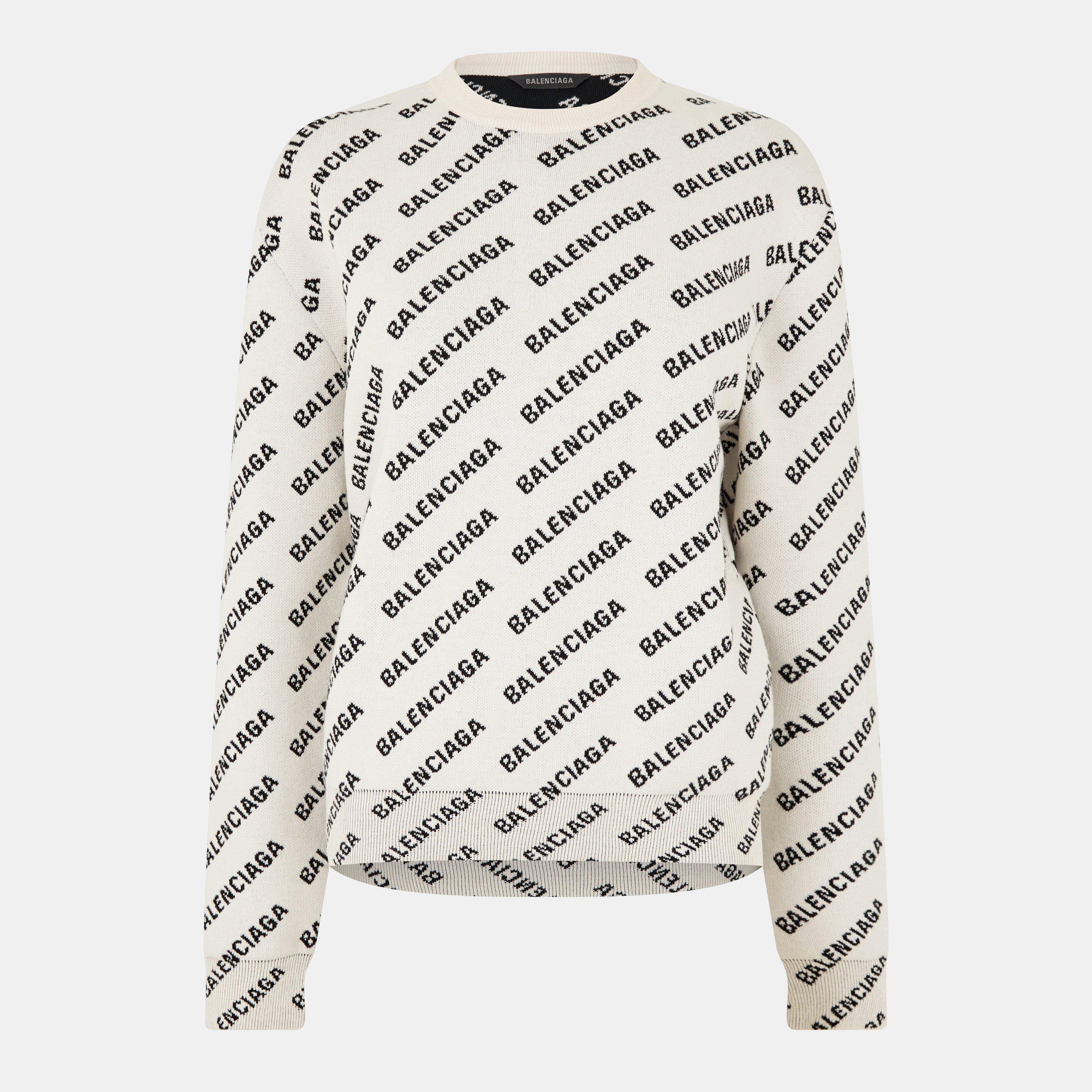 White/Black - Balenciaga - All Over Logo Crewneck Jumper - 1
