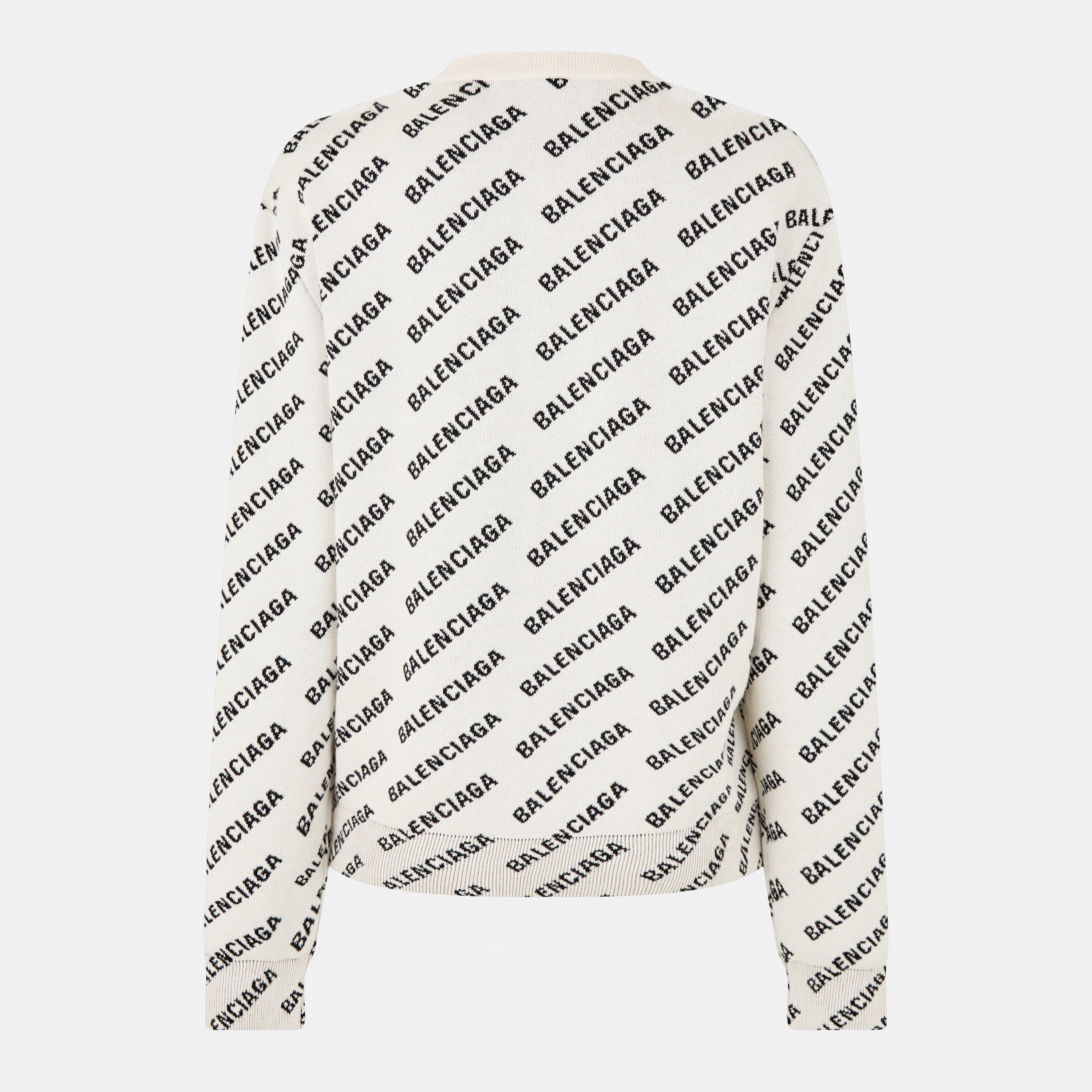 White/Black - Balenciaga - All Over Logo Crewneck Jumper - 2