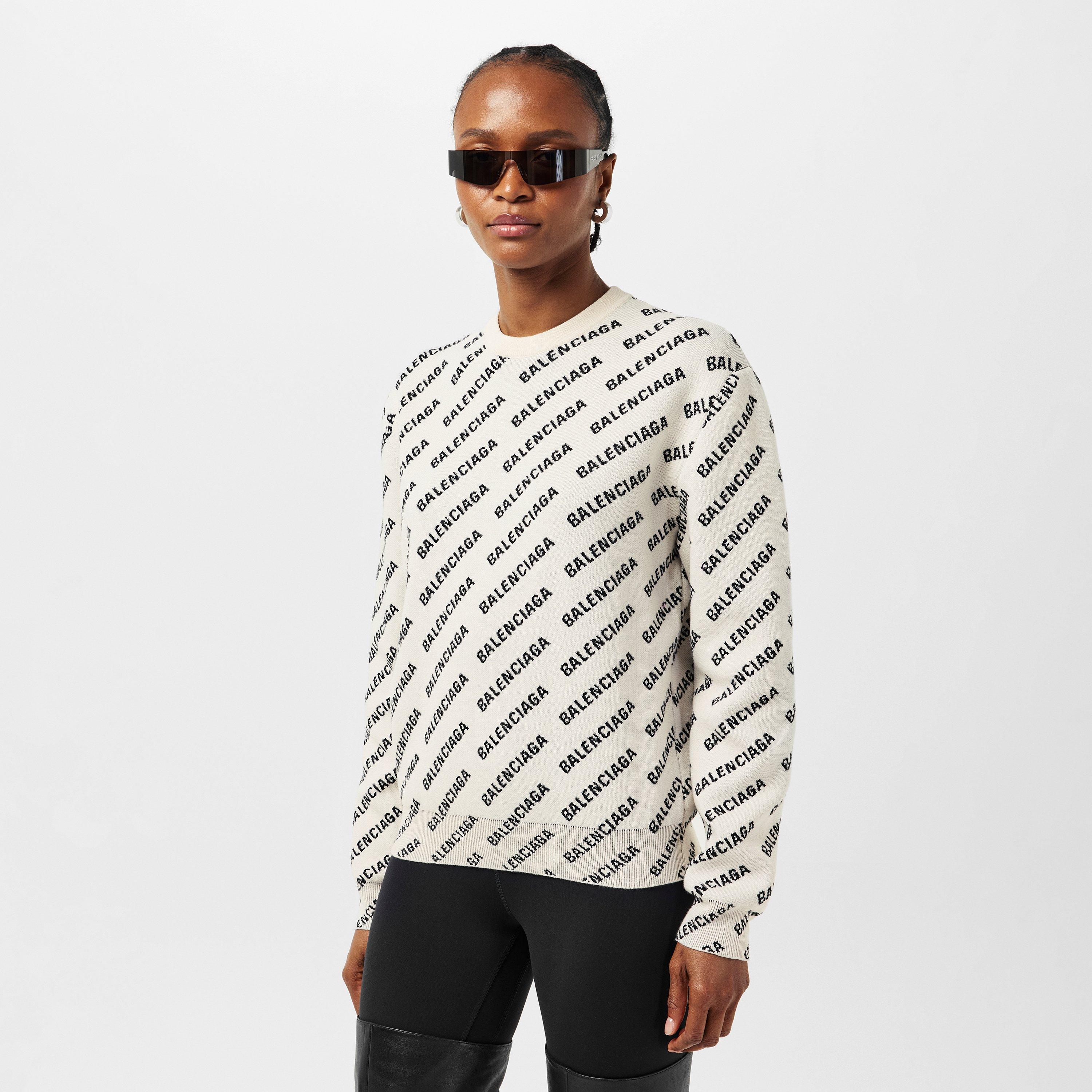 White/Black - Balenciaga - All Over Logo Crewneck Jumper - 3