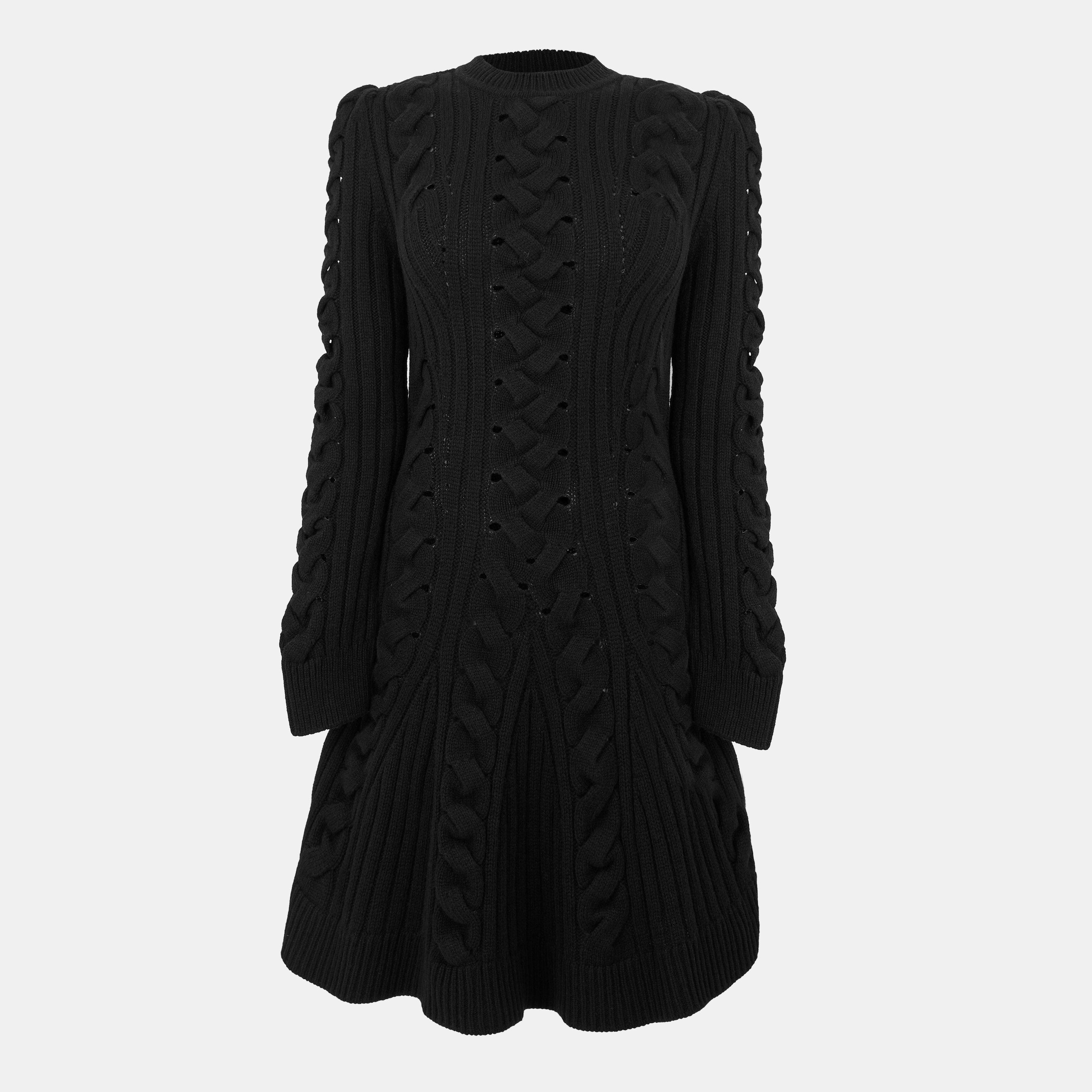 Black - Alexander McQueen - Women's Alex Cable Knitted Jumper Dress - 1