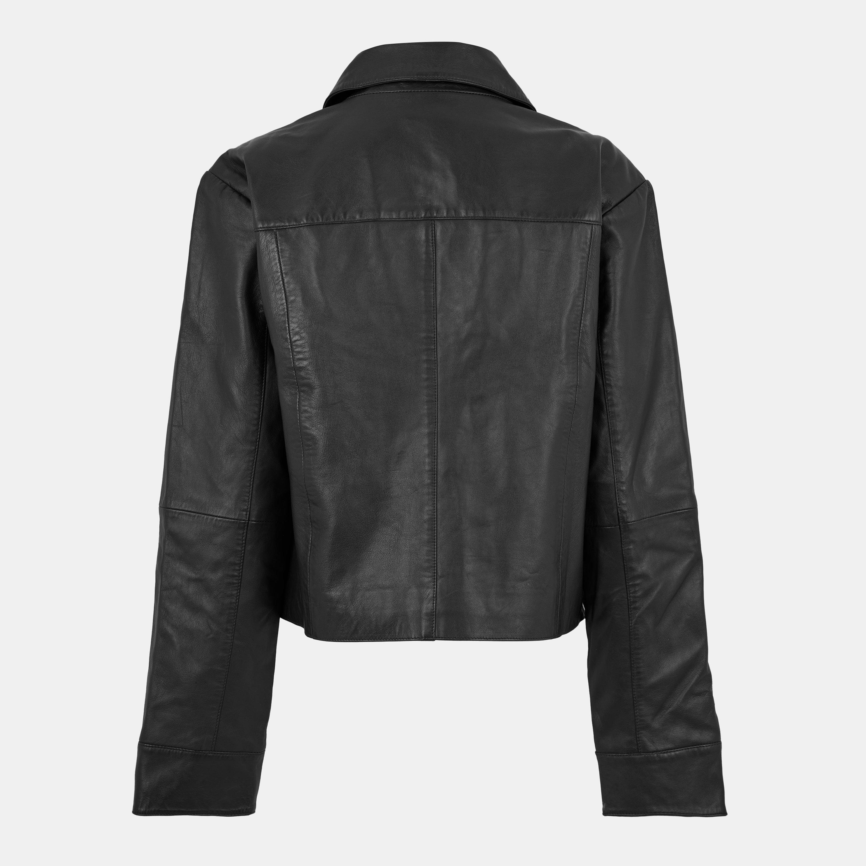 Zwart - Biba - Collar Leather Jacket - 2