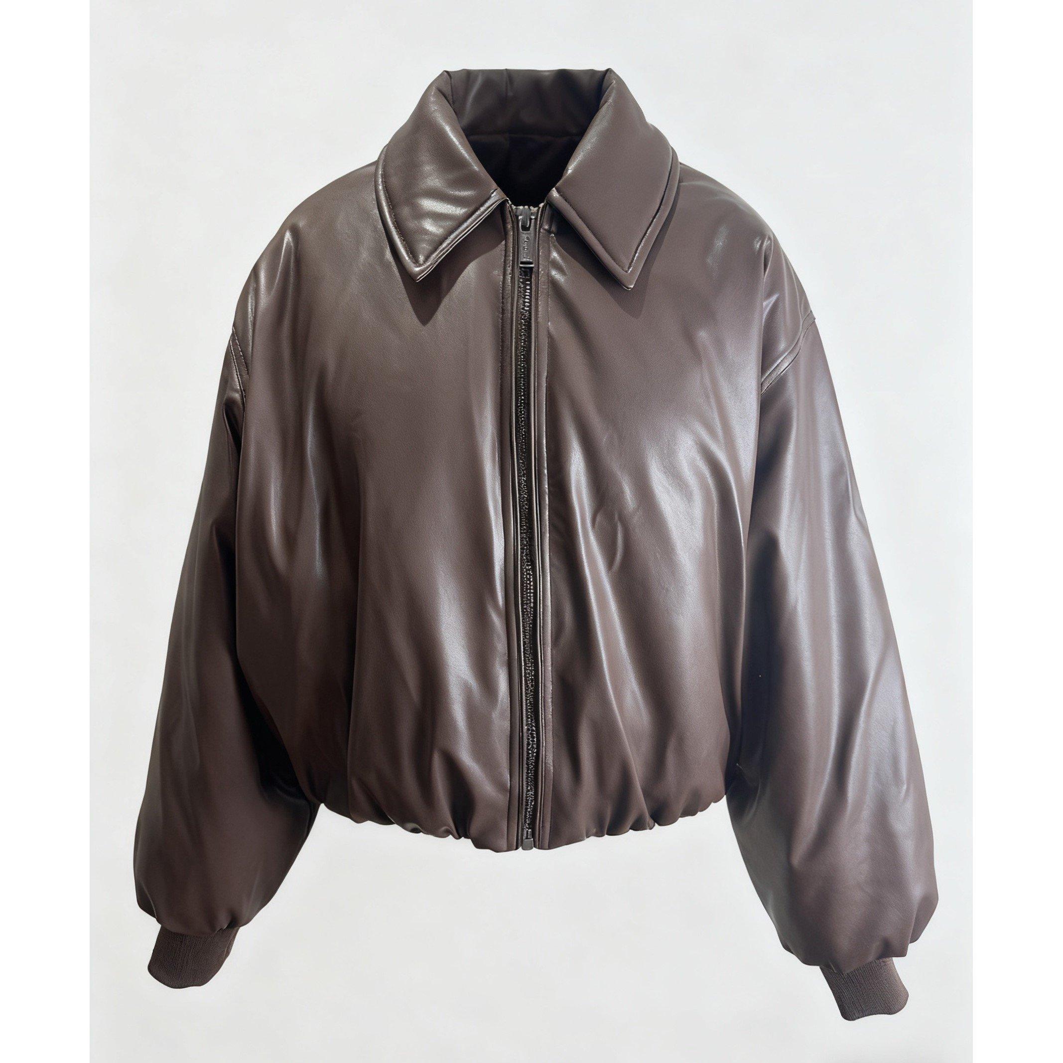 Kangol Women's Faux Leather Long Sleeve Full Zip Bomber Jacket - Brown - 10 (S)