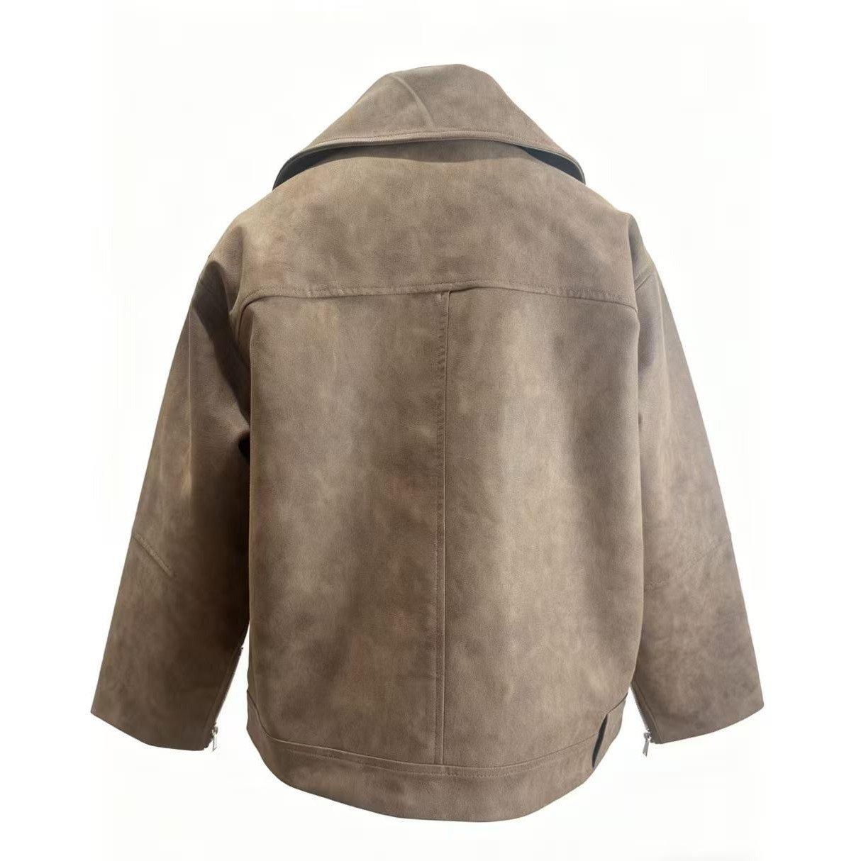 Brown - Kangol - Women's Oversized Full Zip Faux Leather Jacket - 2