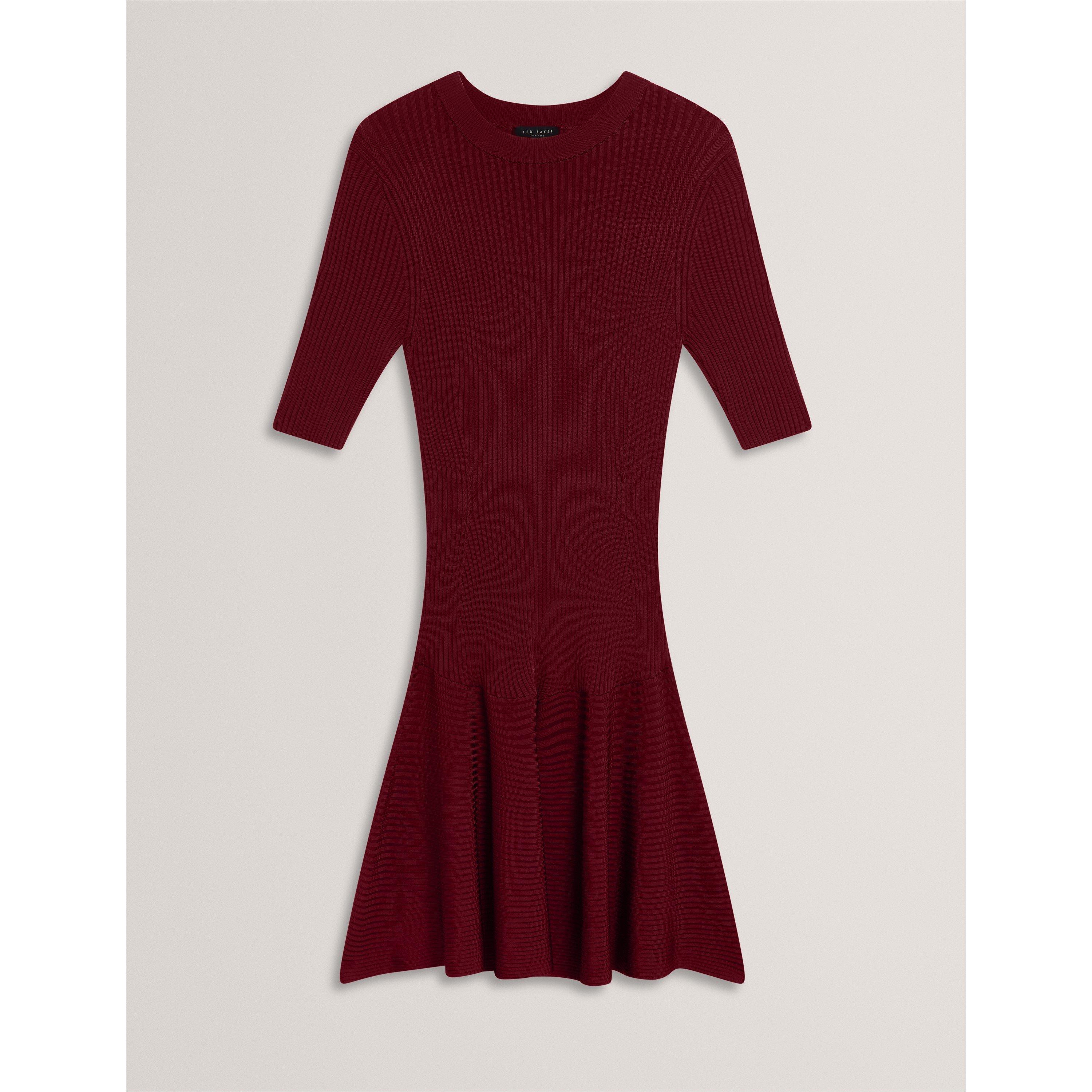 ted baker red knitted dress Ted Baker Knitted Rib Bodycon Brt Red Dress size 10