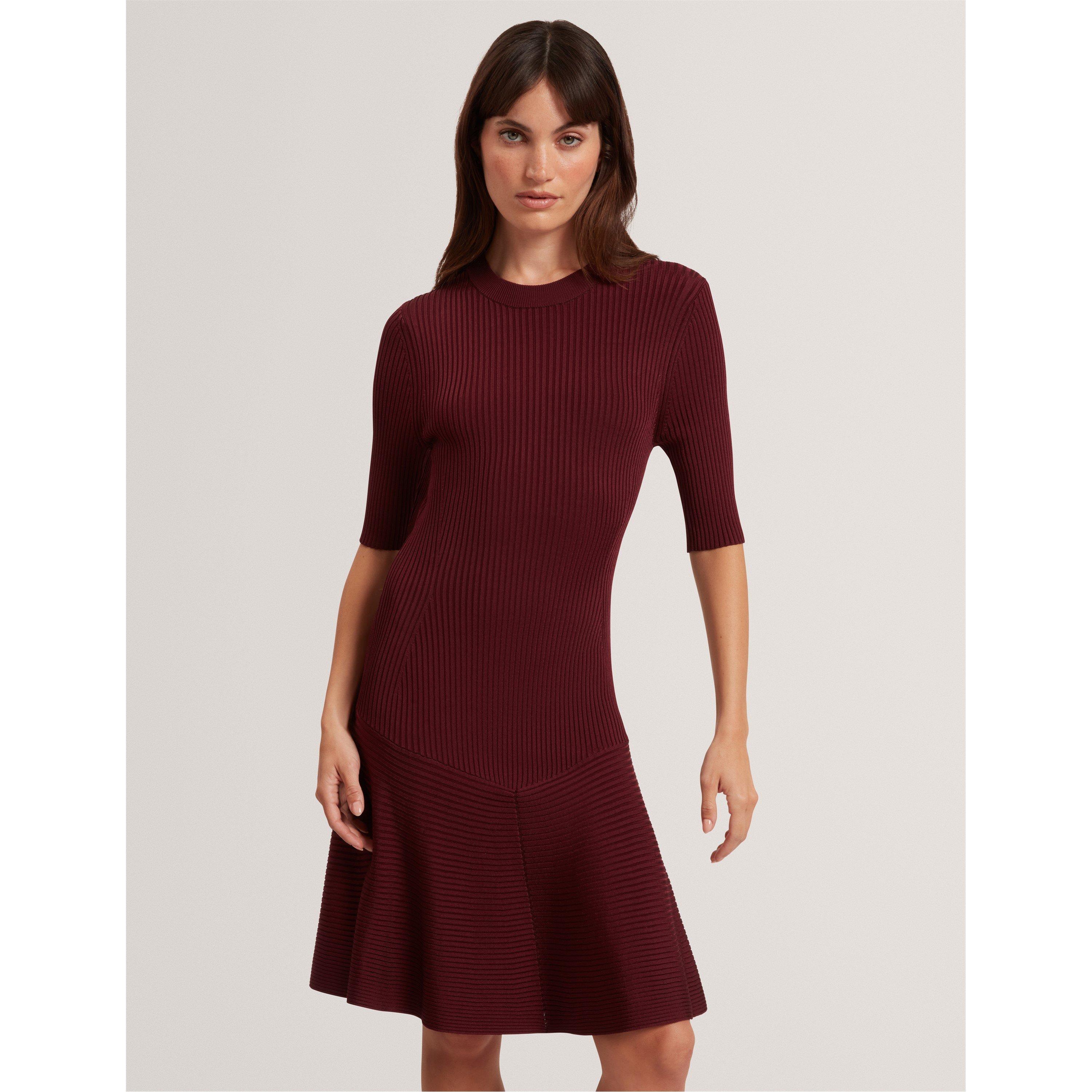 Maroon - Ted Baker - Women's Short-Sleeve Knitted Jumper Dress - 2