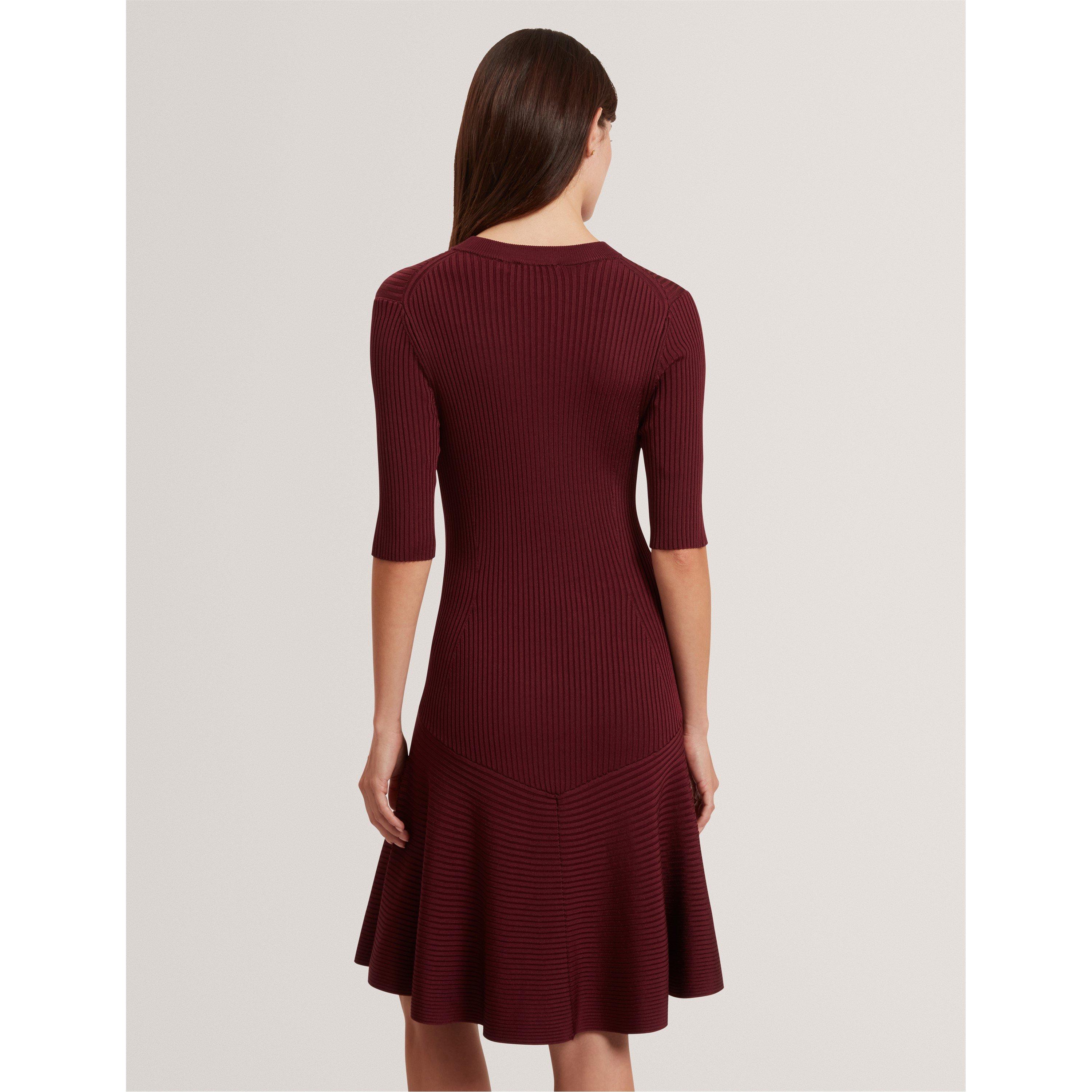 Maroon - Ted Baker - Women's Short-Sleeve Knitted Jumper Dress - 3