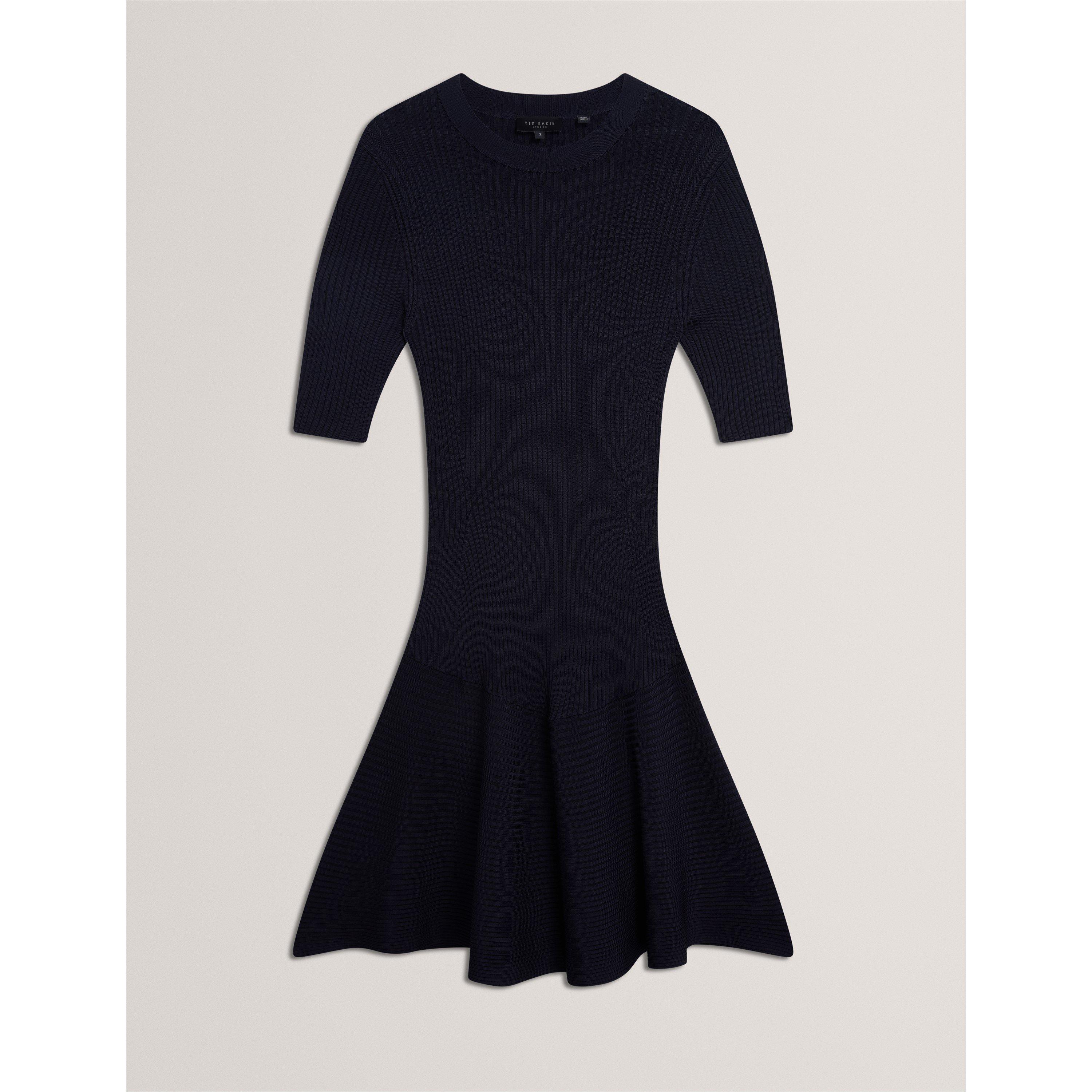 Navy - Ted Baker - Women's Short-Sleeve Knitted Jumper Dress - 1