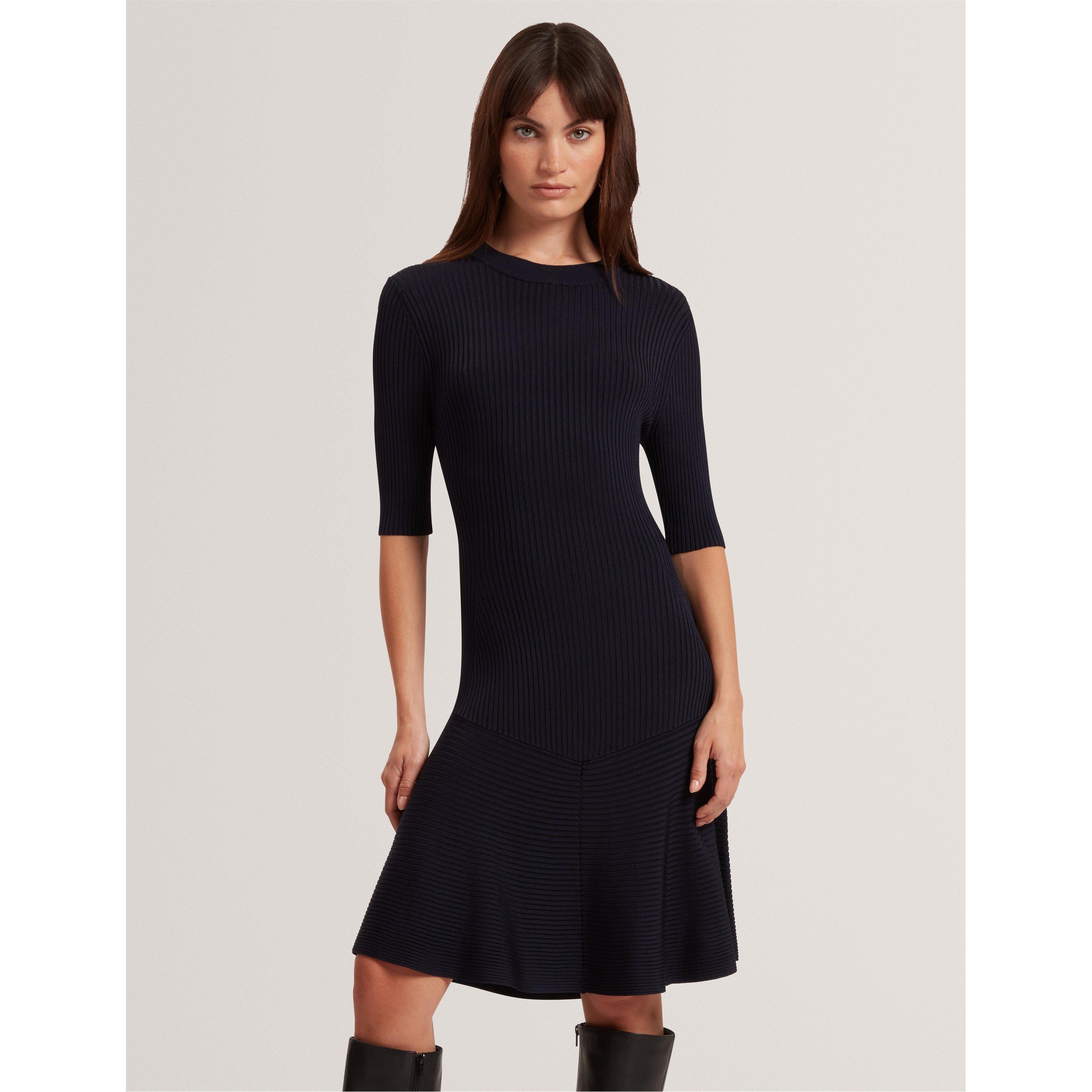 Marine - Ted Baker - Women's Short-Sleeve Knitted Jumper Dress - 2