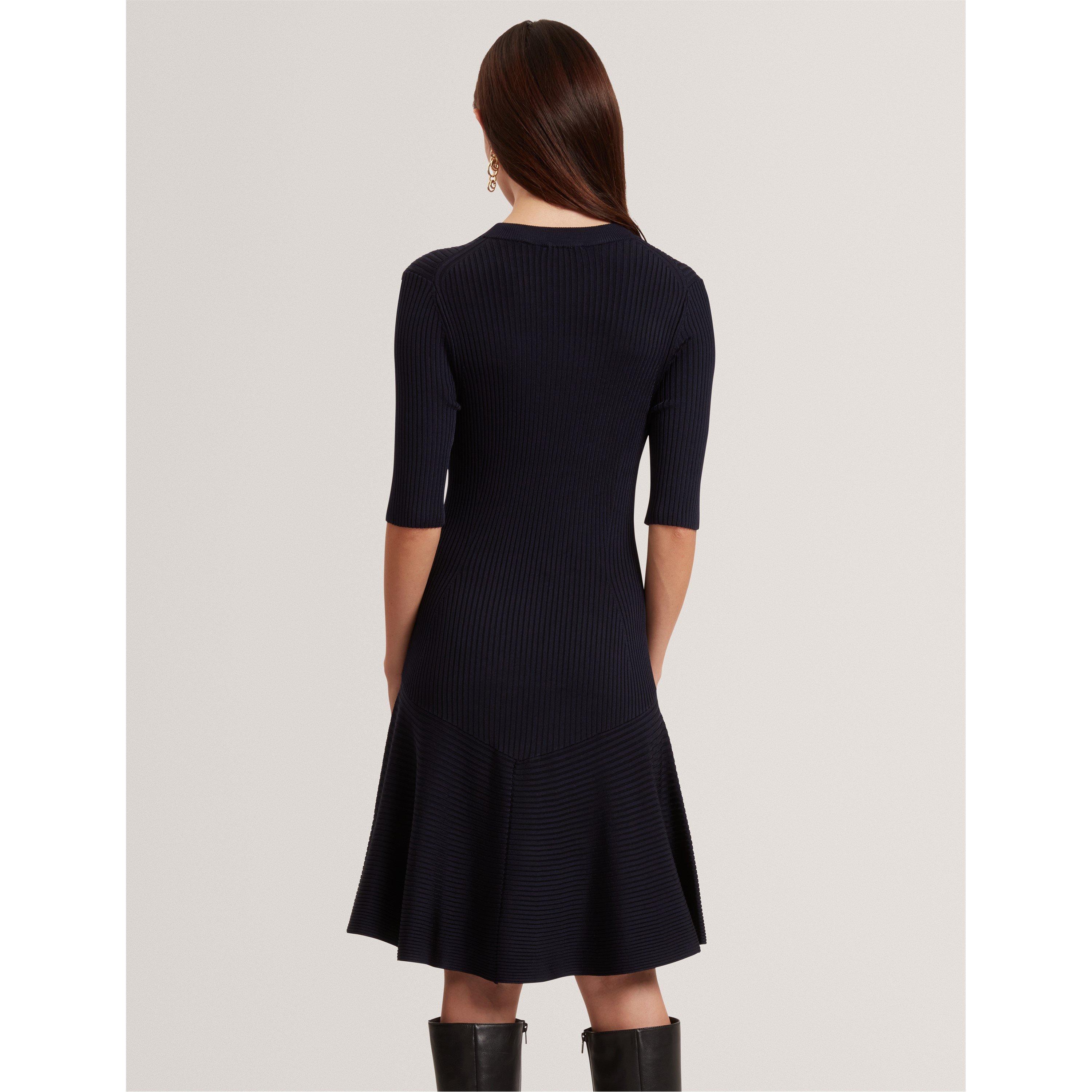 Marine - Ted Baker - Women's Short-Sleeve Knitted Jumper Dress - 3
