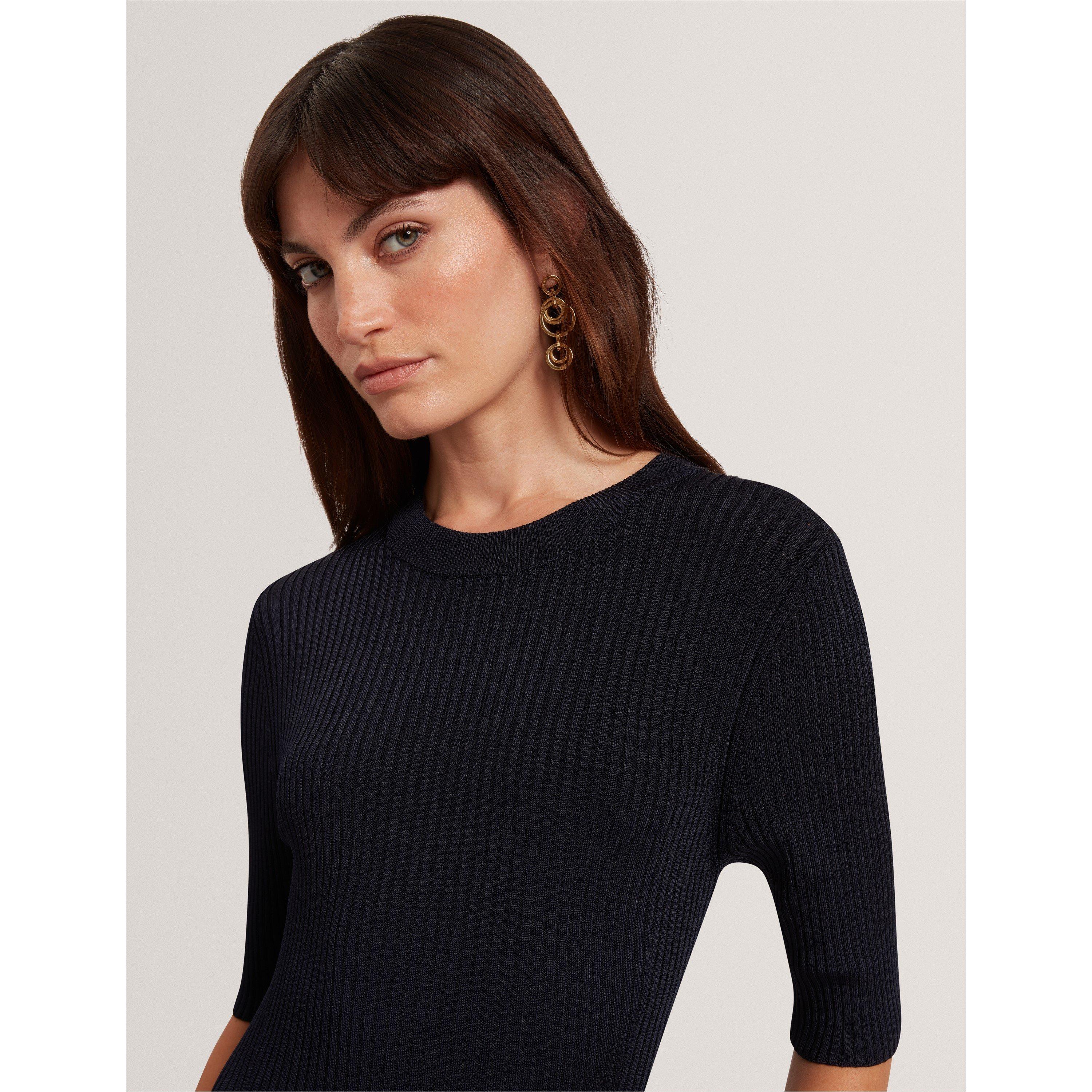Marine - Ted Baker - Women's Short-Sleeve Knitted Jumper Dress - 4