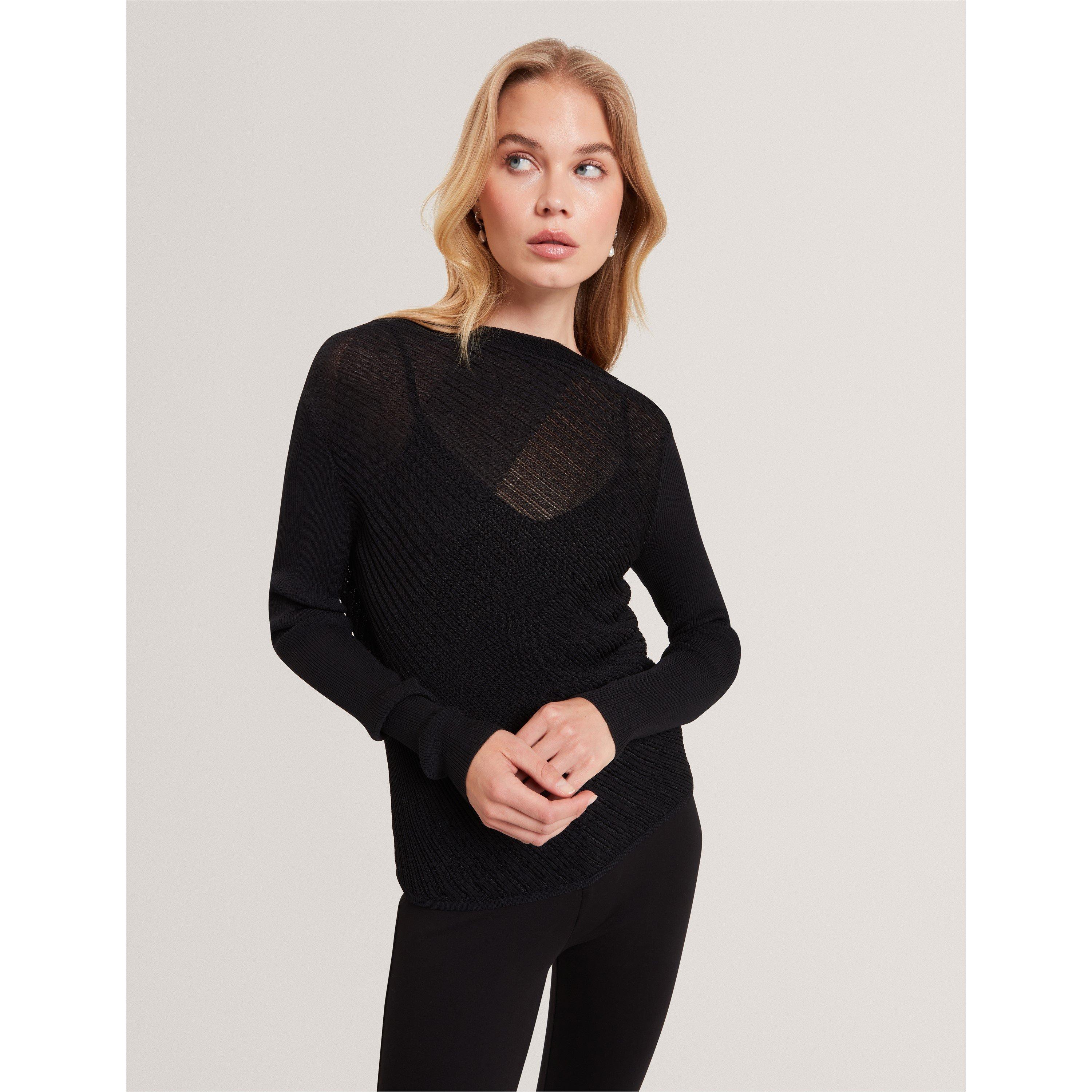 Negro - Ted Baker - Women's Long Sleeve Sheer Knitted Top - 2