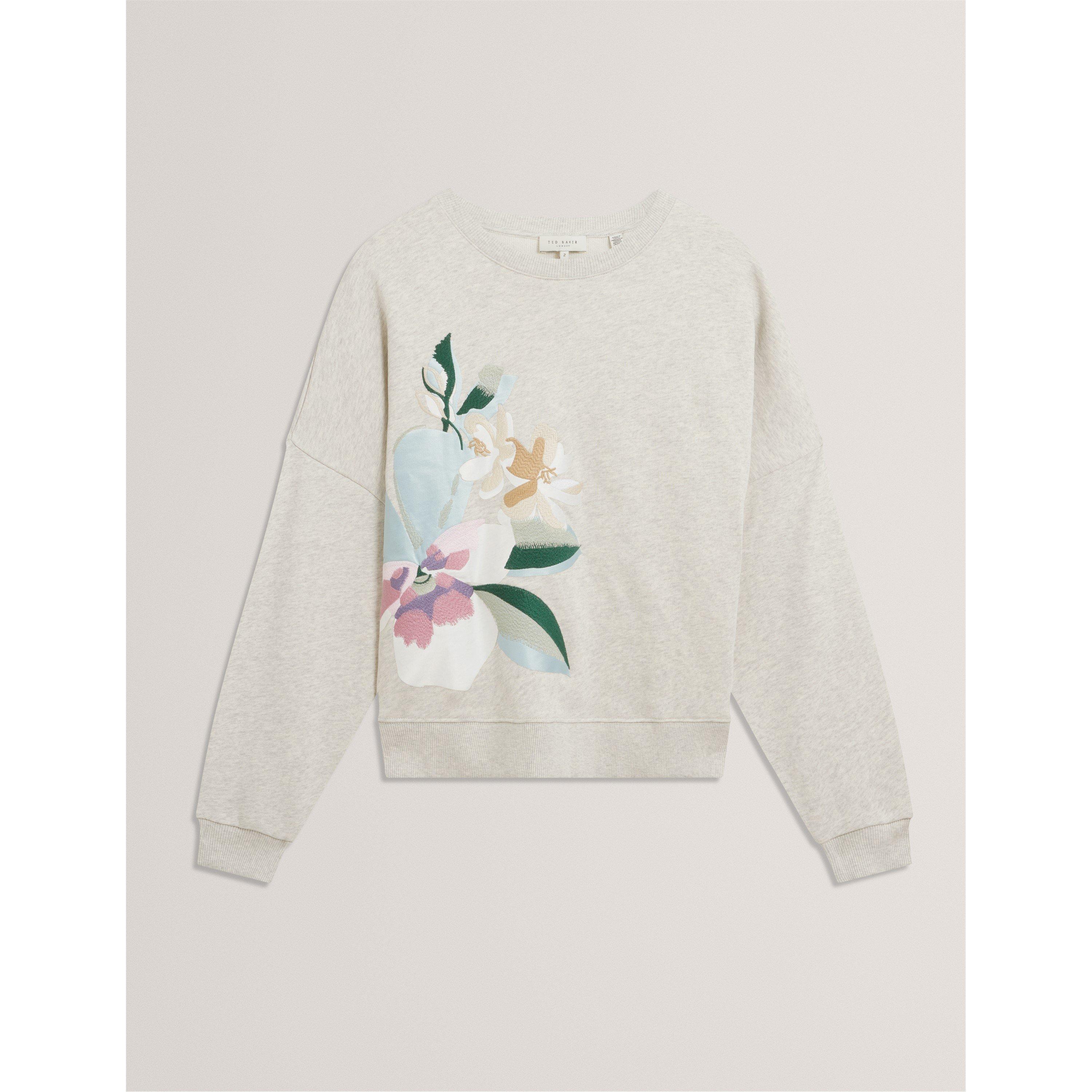 Ted Baker Women's Embroidered Crew Sweatshirt - Grey-Marl - Size 8 (XS)