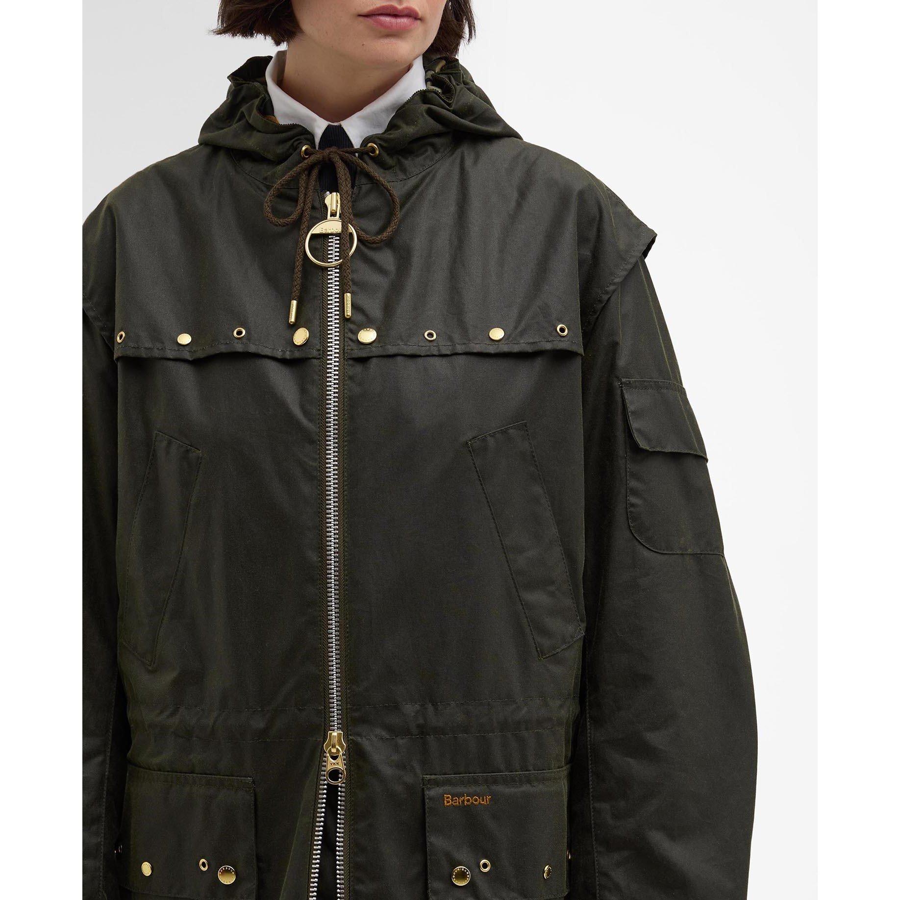 Olive/Ancient - Barbour - Womens Aberford Waxed Jacket - 4