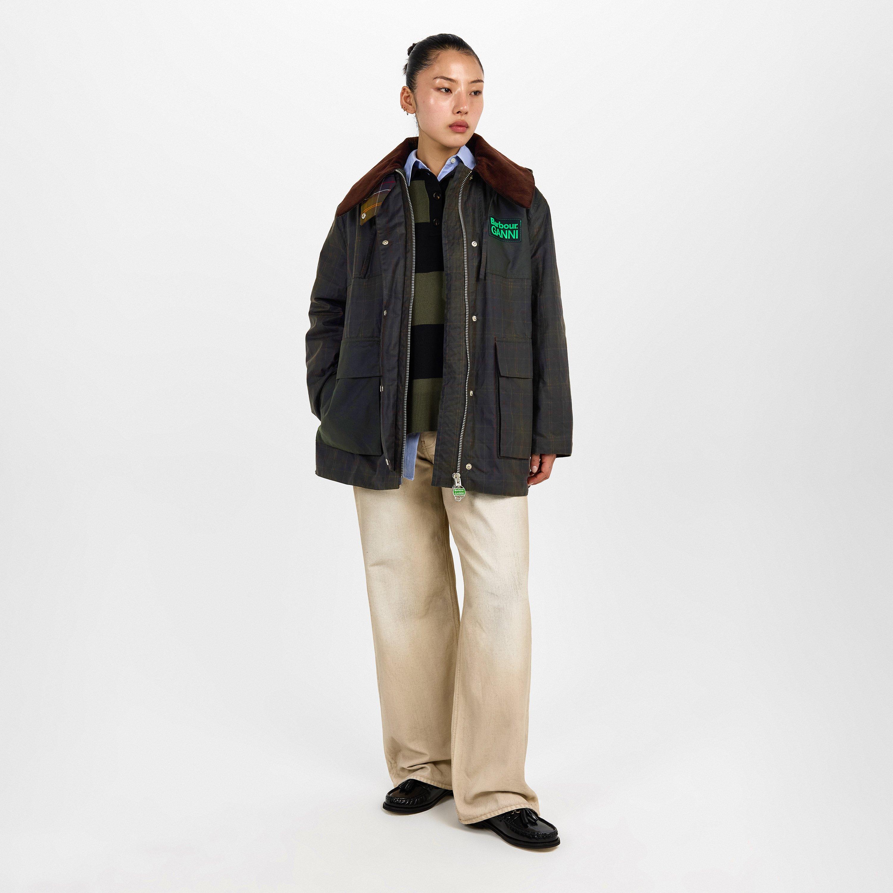 Cl Tartan - Barbour x Ganni - Womens Tartan Waxed Duffle Coat - 6