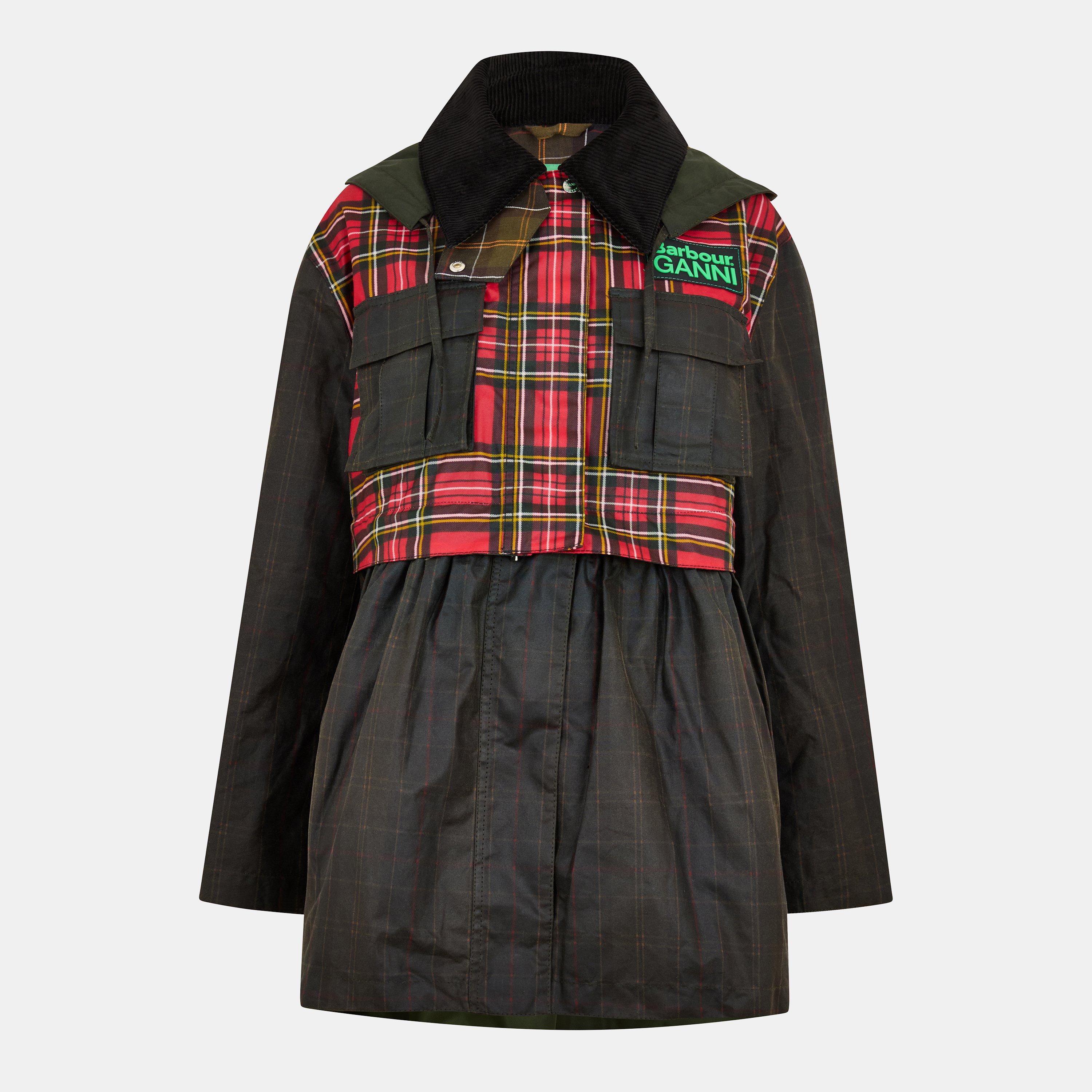 Barbour x Ganni Womens Tartan Peplum Waxed Jacket - Size 12 (M)