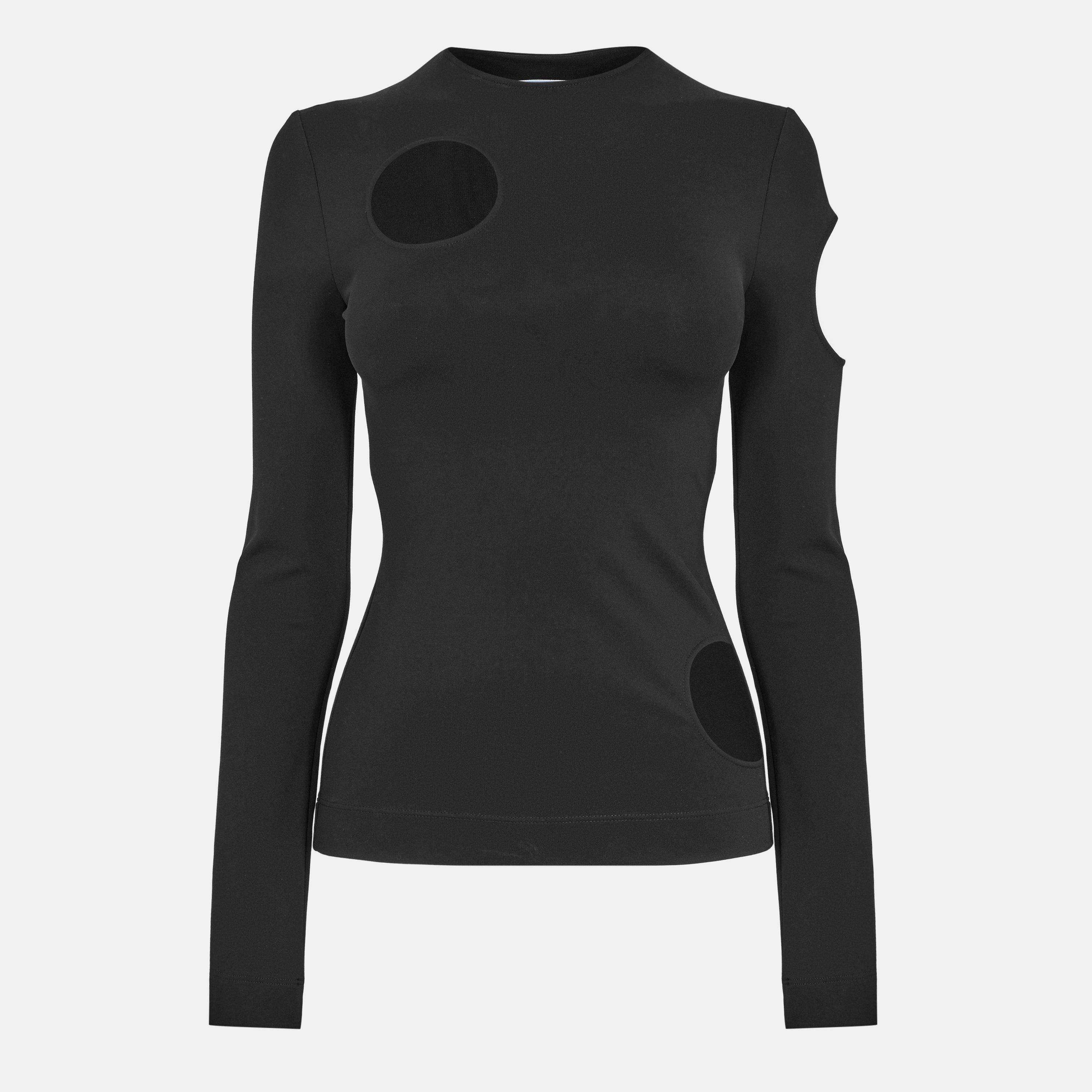 Black - Off White - Women's Stretch Knitted Top - 1